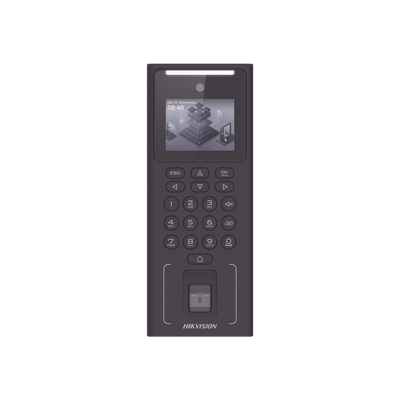 Terminal de Control de Acceso Facial / Reconocimiento Deep Learning 0.3 s / 500 Rostros / 3,000 Huellas y Tarjetas MIFARE / Wi-Fi Doble Banda / Batería de Respaldo 3 h / Pantalla 2.4" — HIKVISION · SKU DS-K1T321MFWX-B/S