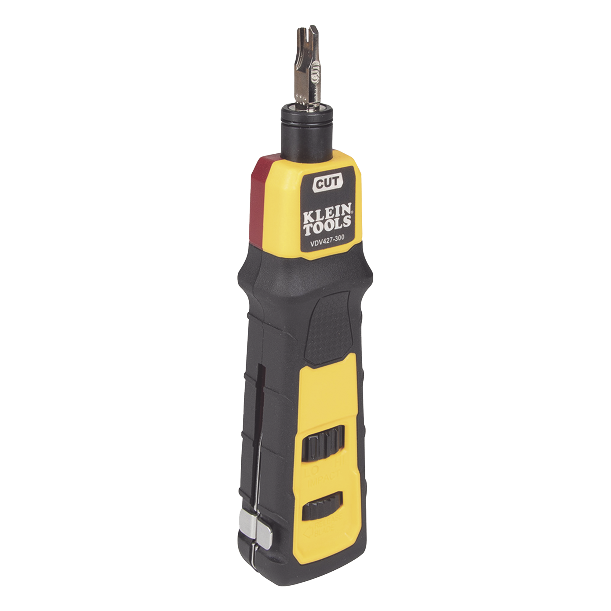 Ponchadora de Impacto / Termina y Corta CAT3/CAT5e/CAT6/6A / Paneles y Bloques 66/110 / Mango Acojinado / Fuerza Ajustable Alta/Baja / 6'' (15,2 cm) — KLEIN TOOLS · SKU VDV427300