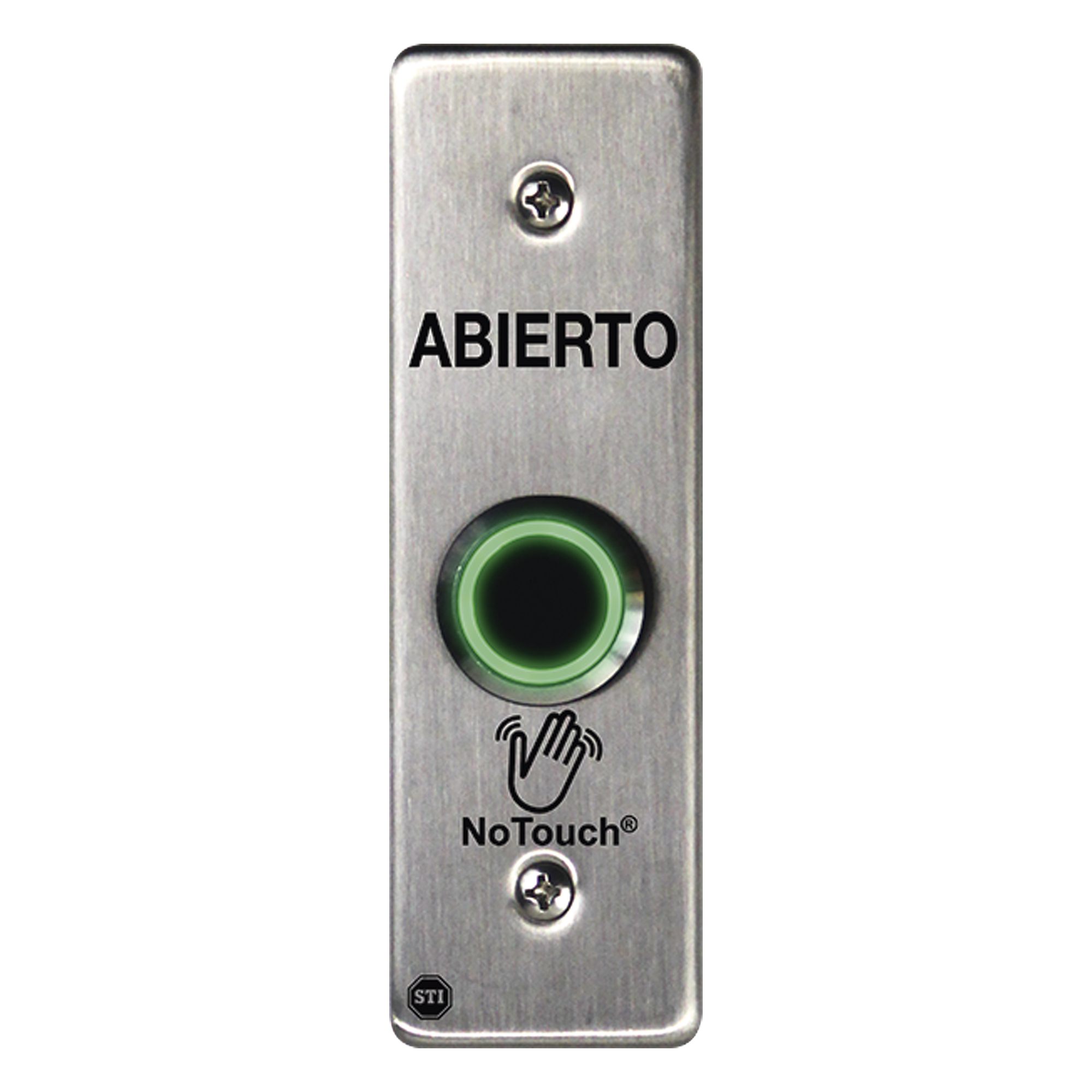 Botón de Salida NoTouch / Sensor IR / Acero Inoxidable 304 / Contacto Seco / LED Dual / Montaje Delgado 0.26" — STI · SKU NT-SS002-ES