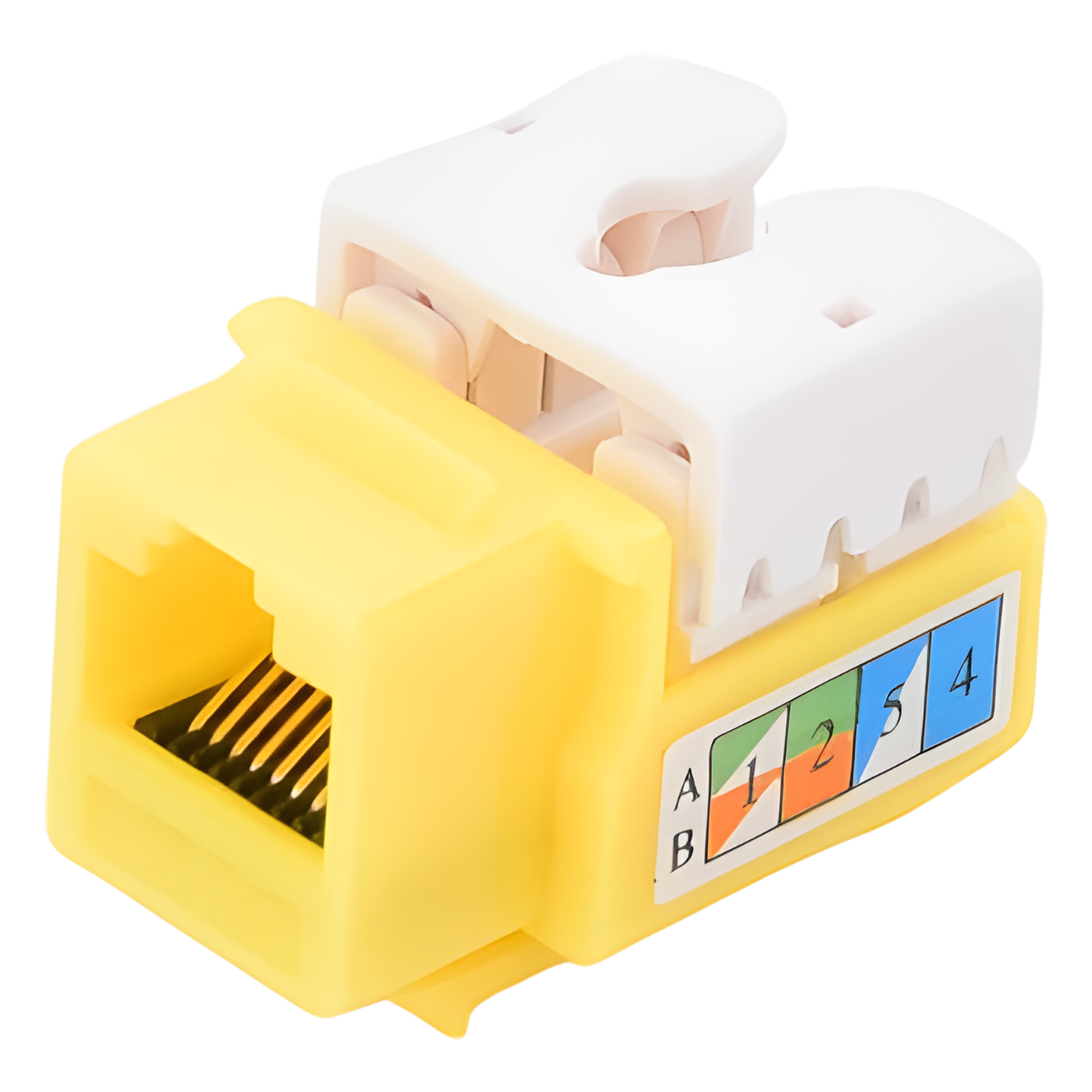 Jack Keystone Cat5e / Terminación 110 Punchdown / RJ45 Sin Blindaje / 90° / 24-26 AWG / Amarillo