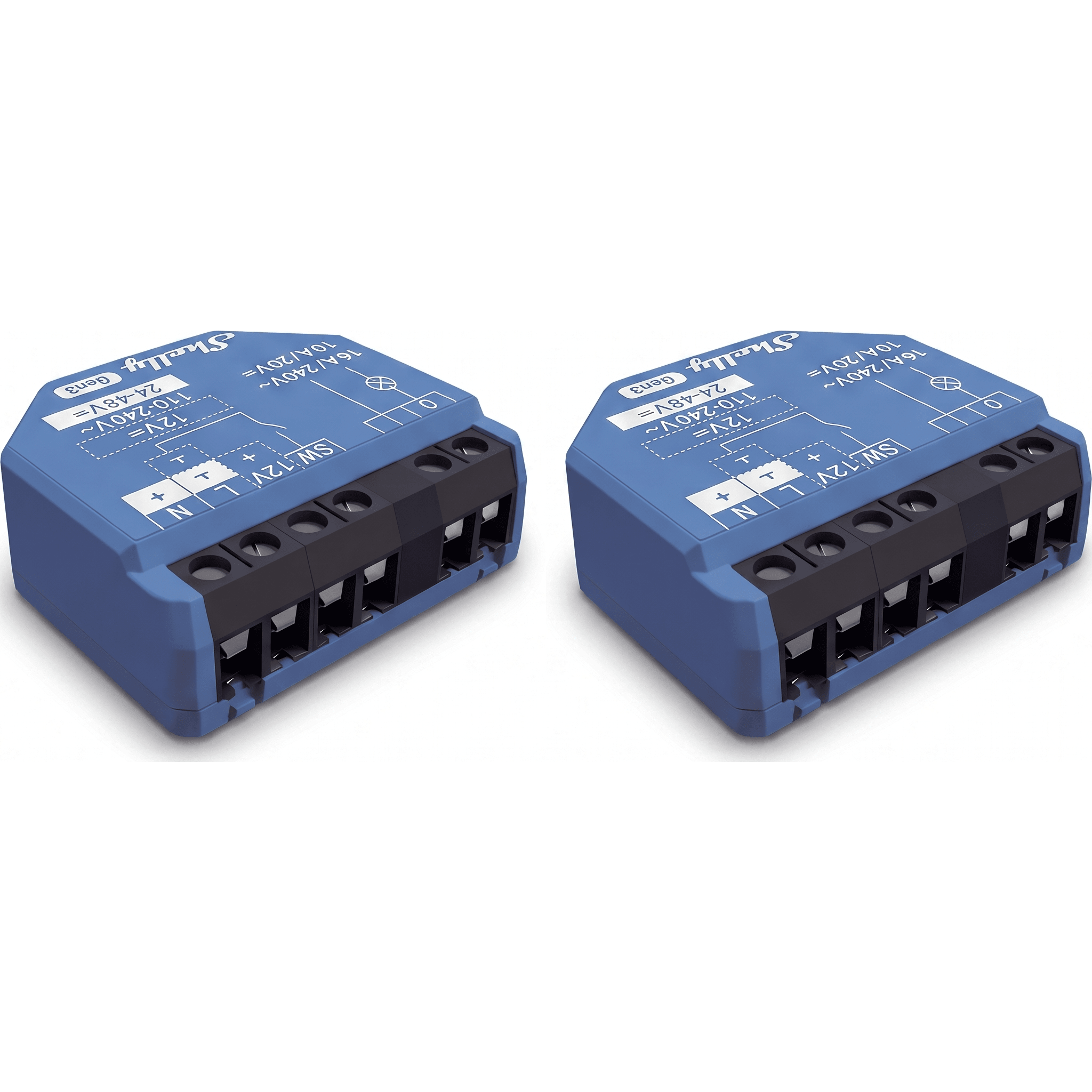 Relevador Inteligente Wi-Fi / 16A / Contacto Seco / 110-230V AC / 12-48V DC / Bluetooth — SHELLY · SKU SHELLY1GEN3X2