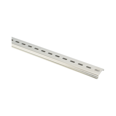 Riel DIN Estándar / 35 mm / 25 cm (9.84 ft) de Longitud / Acero Cromado Zinc / Ranura Central / Paquete de 4
