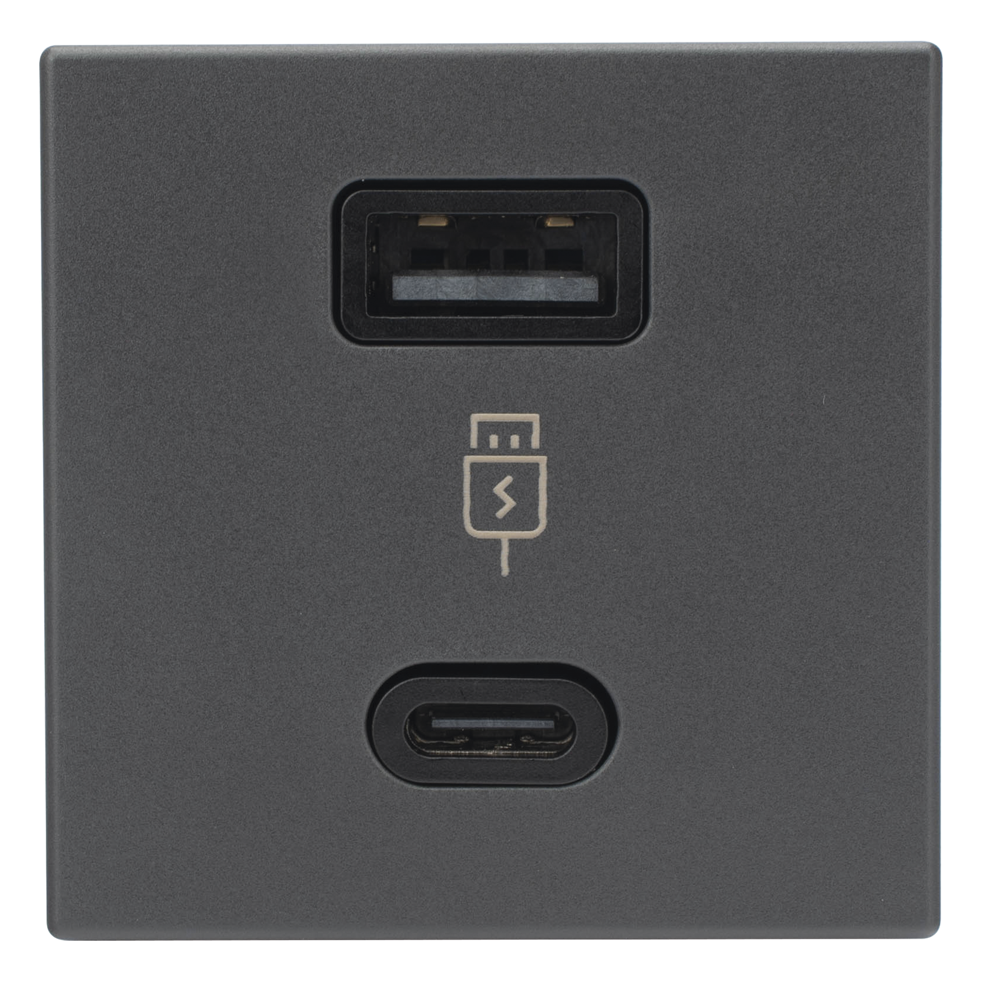 Módulo de Carga USB Doble / 30W PD+QuickCharge / USB-A + USB-C / 45x45 mm / Grafito — SIMON · SKU SM-2USB-G