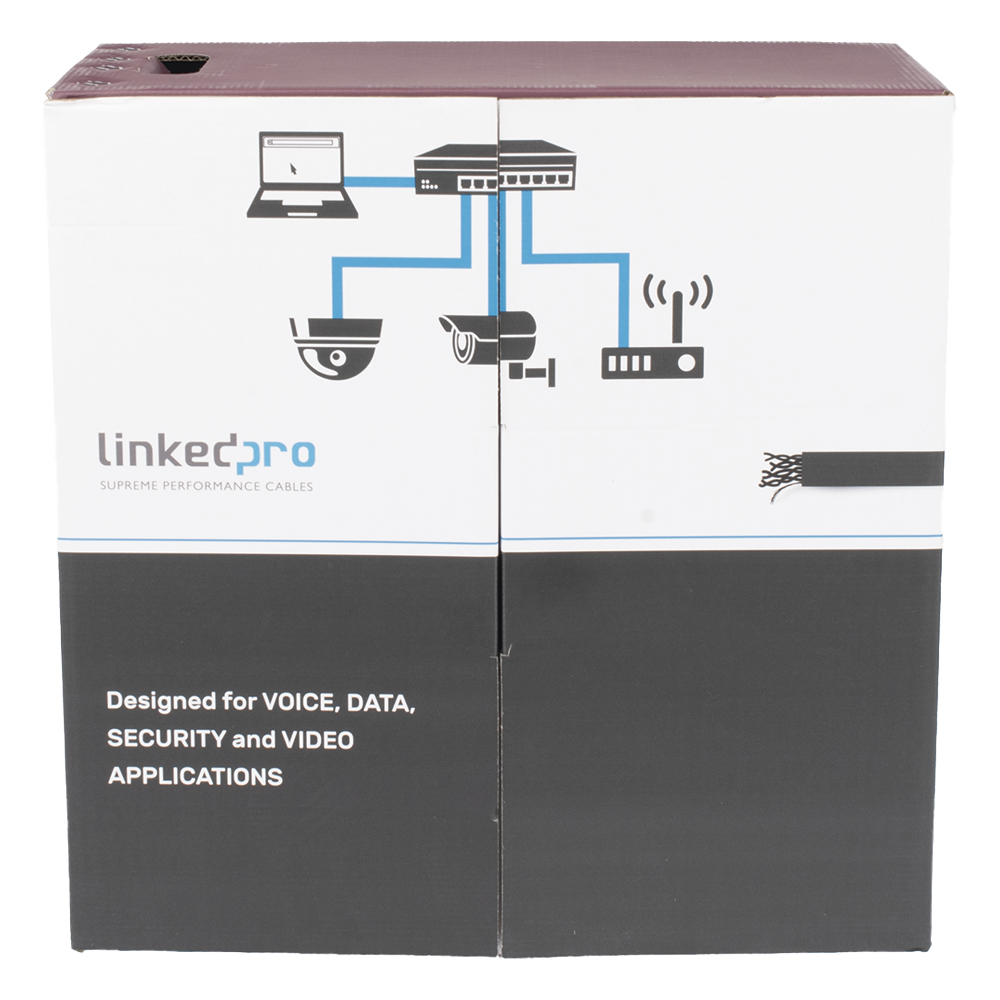 Bobina de Cable UTP / Cat5e / 305 m (1000 ft) / Doble Forro / Exterior / CMX / 24 AWG / Cobre Sólido / Negro — LINKEDPRO BY EPCOM · SKU PRO-CAT-5-EXT-LITE-DJ