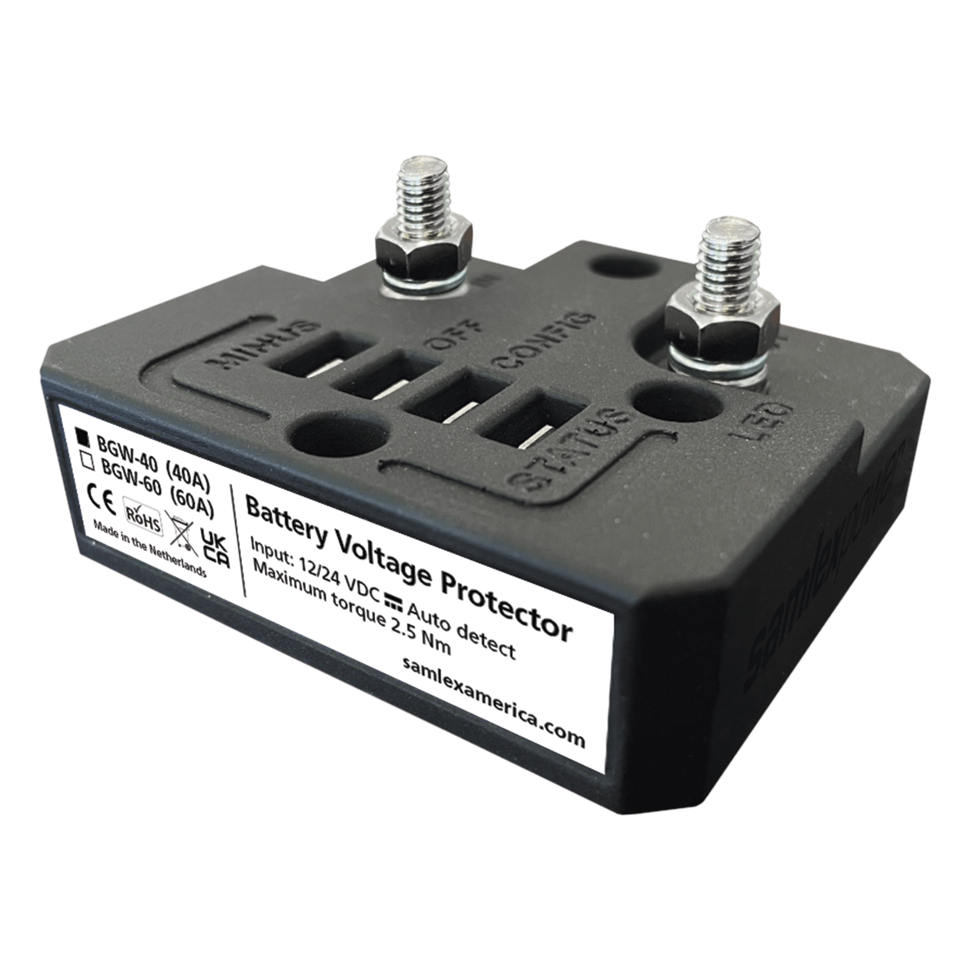 Protector de Baterías / 12/24 VCD Automático / 40 A Continuos / IP66 / Caída de Voltaje 40 mV — SAMLEX · SKU BGW40