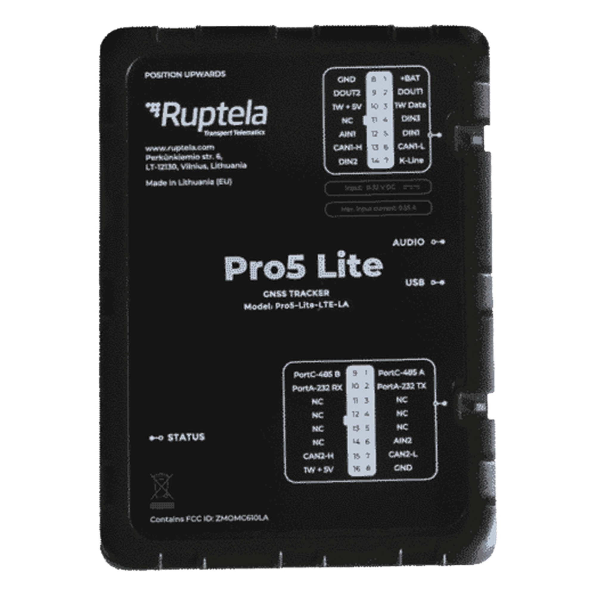 Localizador GPS Vehicular / LTE Cat1 (4G) y GSM 2G / CAN Bus FMS J1708 J1939 / Detección de Jammer con Paro de Motor / BLE 5.0 / 9-32 V DC — RUPTELA · SKU PRO5LITE