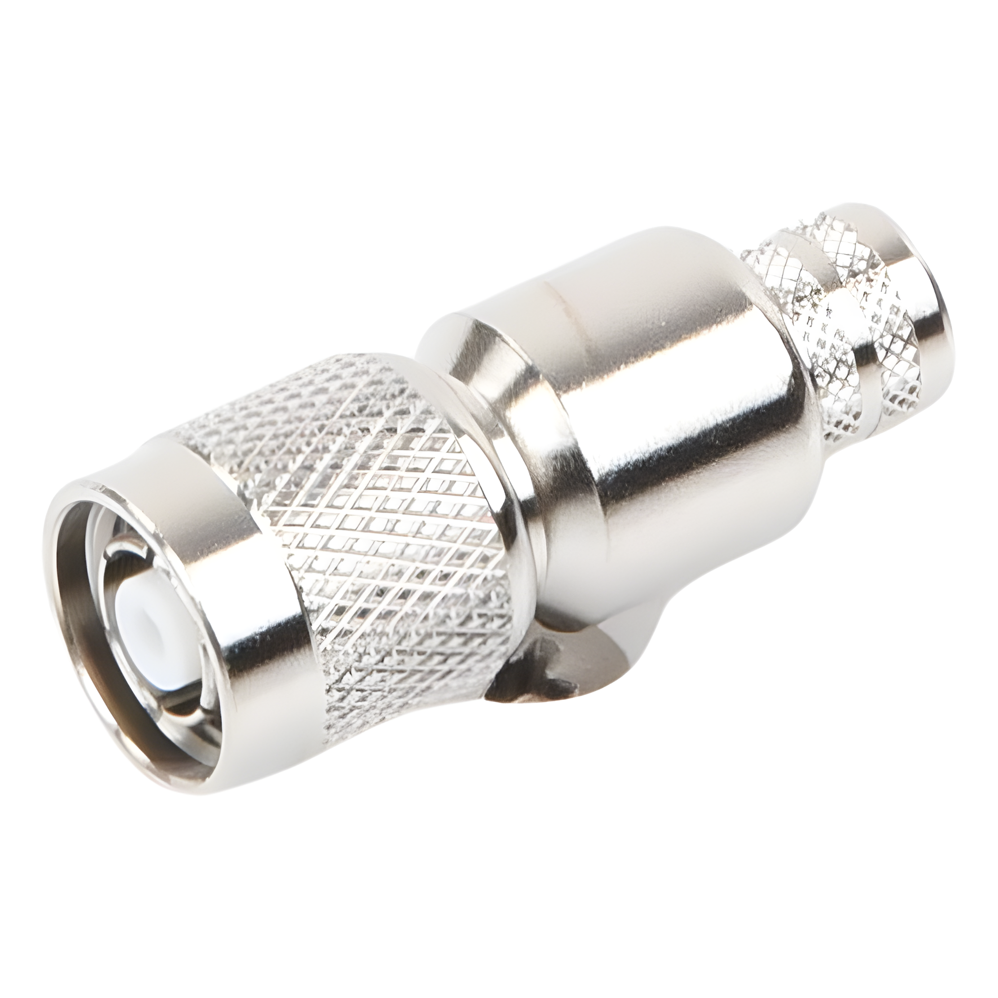 Conector Coaxial TNC Macho Inverso / Anillo Plegable / Compatibilidad RG-8/U, LMR-400, CNT-400 / Cuerpo Bronce Niquelado / Contacto Oro / Aislante Teflón