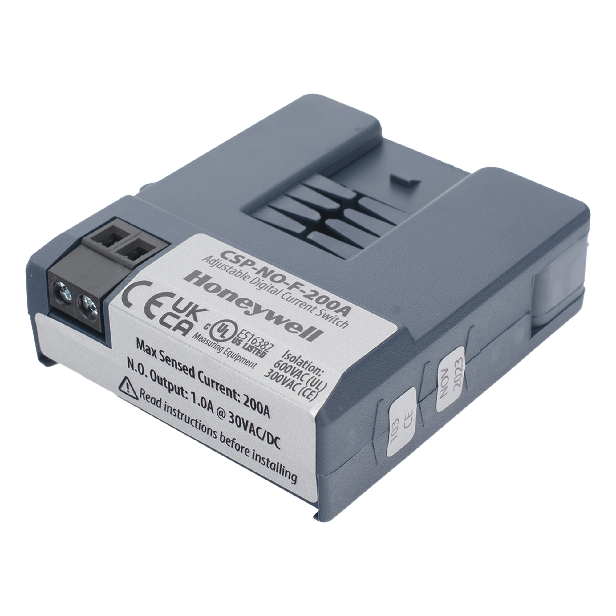 Interruptor de Corriente de Núcleo Dividido / Disparo Fijo 0.35 A / Capacidad Máxima 200 A / Salida N.O. Estado Sólido / Apertura 0.75 pulgadas / Certificación UL Listed — HONEYWELL BMS · SKU CSP-NO-F-200A