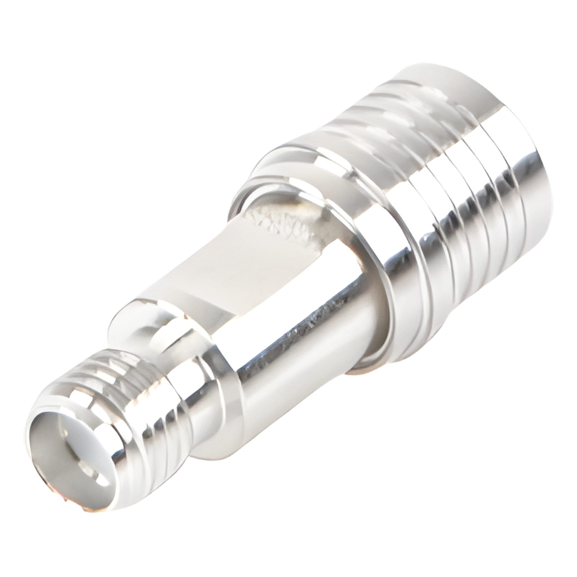 Adaptador RF en Línea / Conector QMA Macho a SMA Hembra / Rango 0-6 GHz / Impedancia 50 Ω / VSWR 1.25 Máximo / Aislante de Teflón