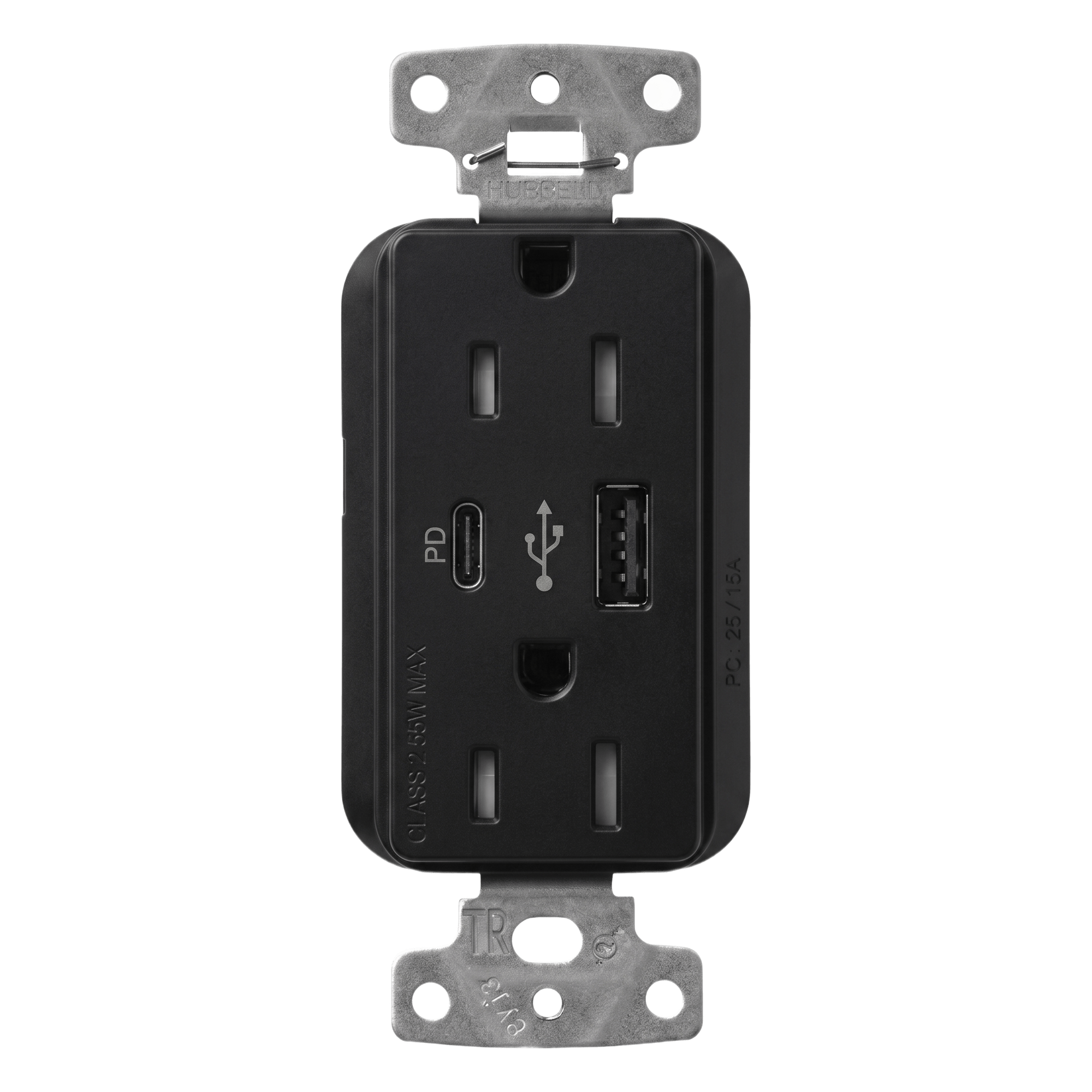 Receptáculo con USB / 15 A 125 V~ / Power Delivery 55 W / USB-A y USB-C / Tamper Resistant / Acabado Satinado Midnight — LUTRON ELECTRONICS · SKU SCR15ACTRMN