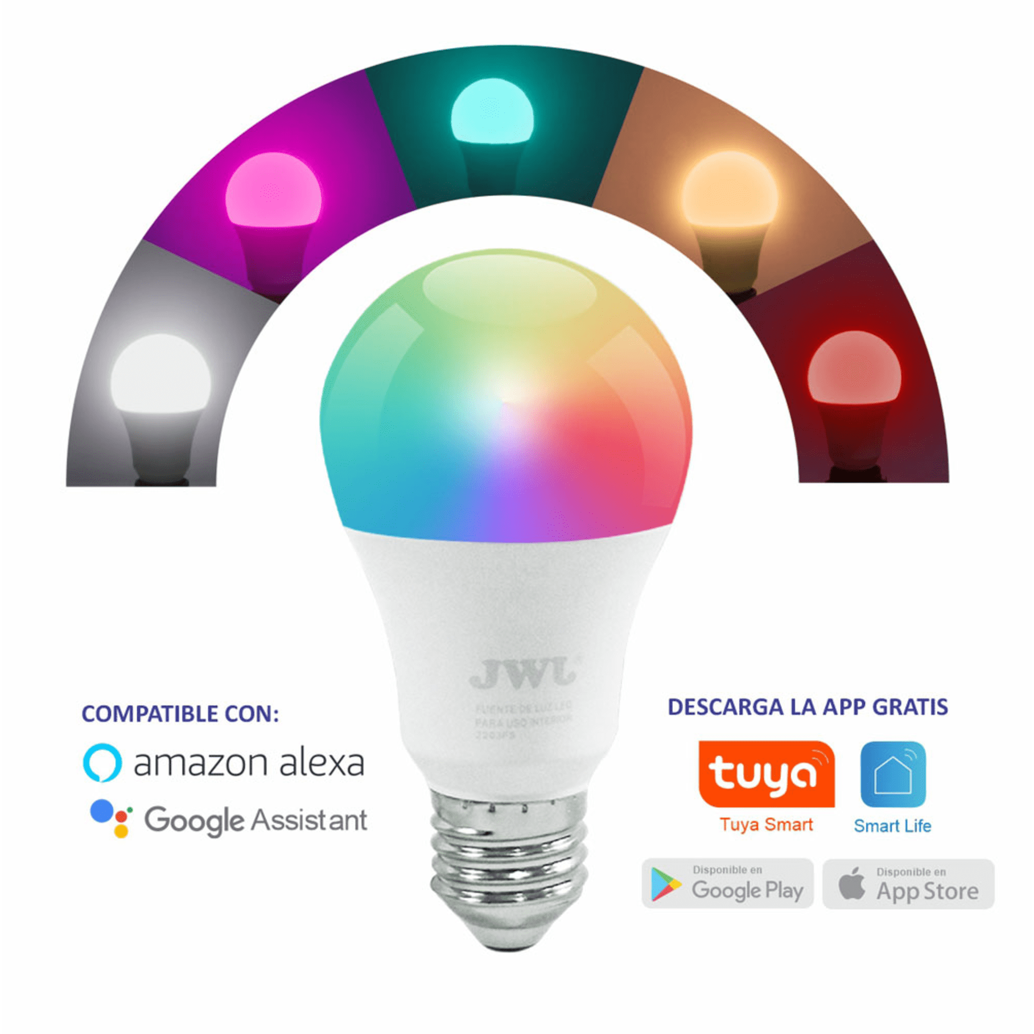 Foco Smart  Dimeable / 10W / RGB y Blanco / Base E27 / IP20 / Con Control desde Aplicación Móvil