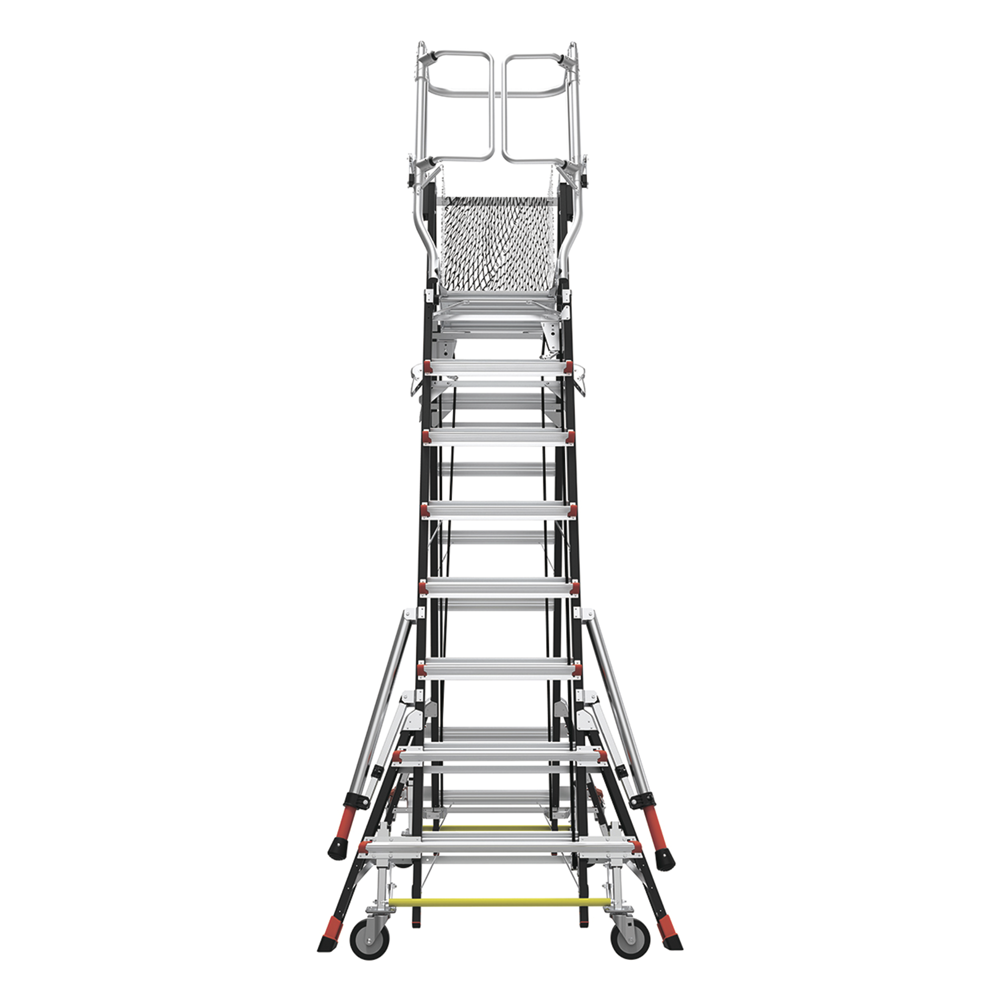 Escalera de Fibra de Vidrio  con Jaula de 8'-14' (2.44 - 4.27 m). Con Ajuste en Ruedas (RATCHET™ Leveler) (SKU:18515-817).