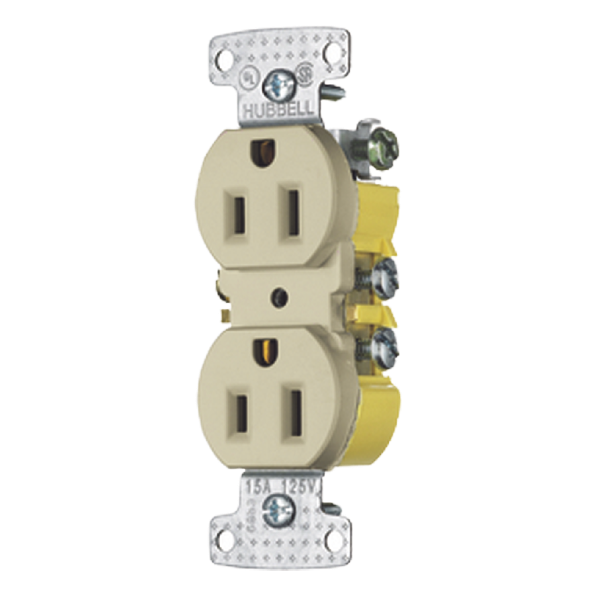Receptáculo Dúplex Residencial / 15A / 125V / 2 Polos 3 Hilos / NEMA 5-15R / 0.93' Profundidad / 4.19' Alto / 1.52' Ancho — HUBBELL · SKU HUB-RR15I