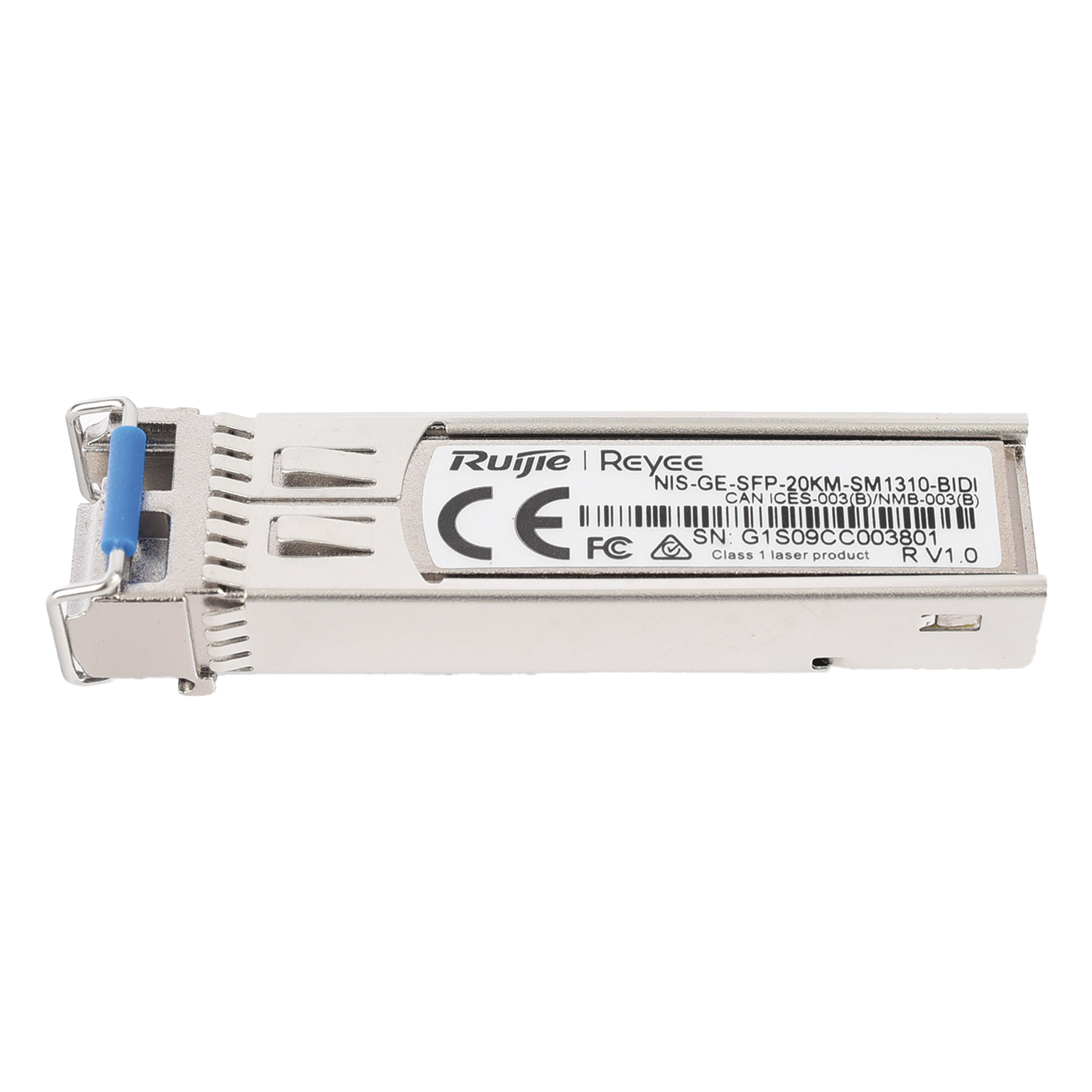 Transceptor SFP Industrial / BIDI Monomodo / 1 Gbps / 20 km (65616.80 ft) / TX 1310 nm / RX 1550 nm / Hot Swapping / -40° a 85° C — RUIJIE · SKU NIS-GE-SFP-20KM-SM1310-BIDI