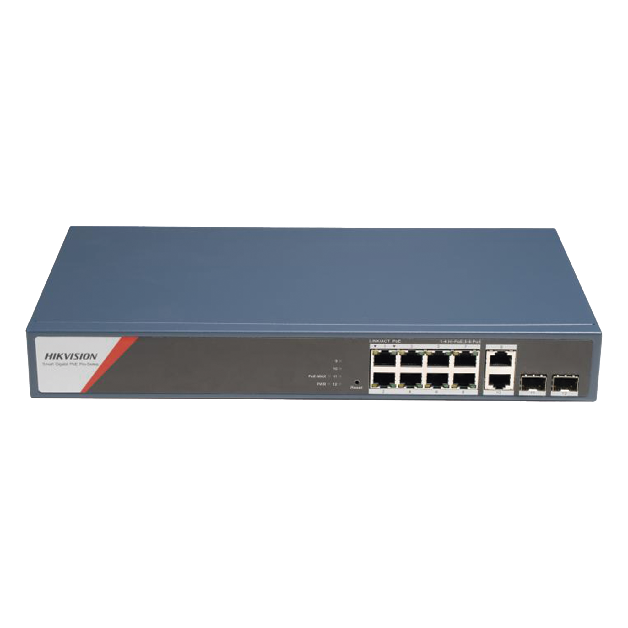 Switch PoE+ Administrable / 8 Puertos Gigabit PoE++ 90 W / 2 Puertos Uplink 1000 Mbps / 2 Puertos SFP / Alcance Extendido 300 m (984.3 ft) / 130 W — HIKVISION · SKU DS-3E1512HP-SI-8P2T2F