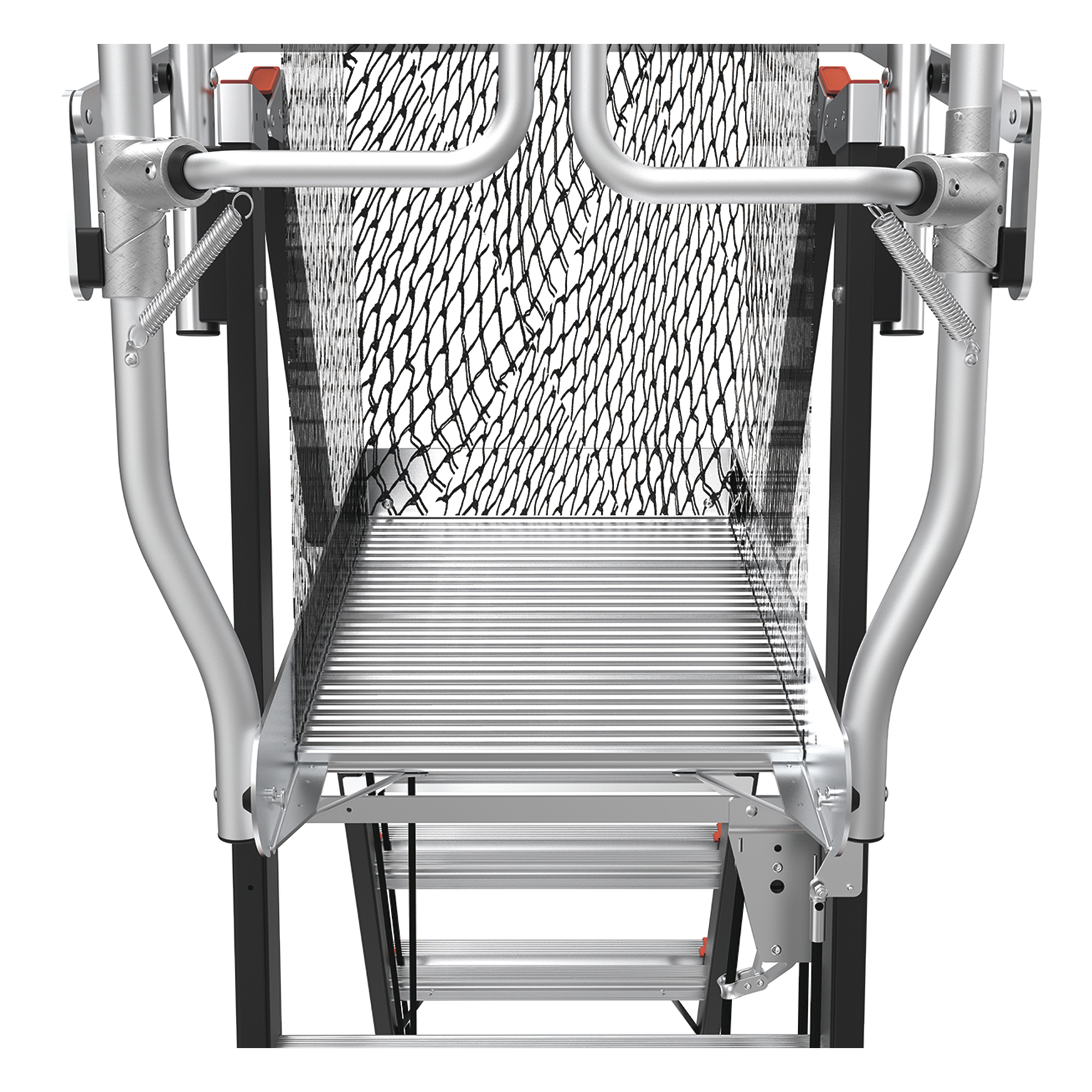 Escalera de Fibra de Vidrio  con Jaula de 8'-14' (2.44 - 4.27 m). Con Ajuste en Ruedas (RATCHET™ Leveler) (SKU:18515-817).