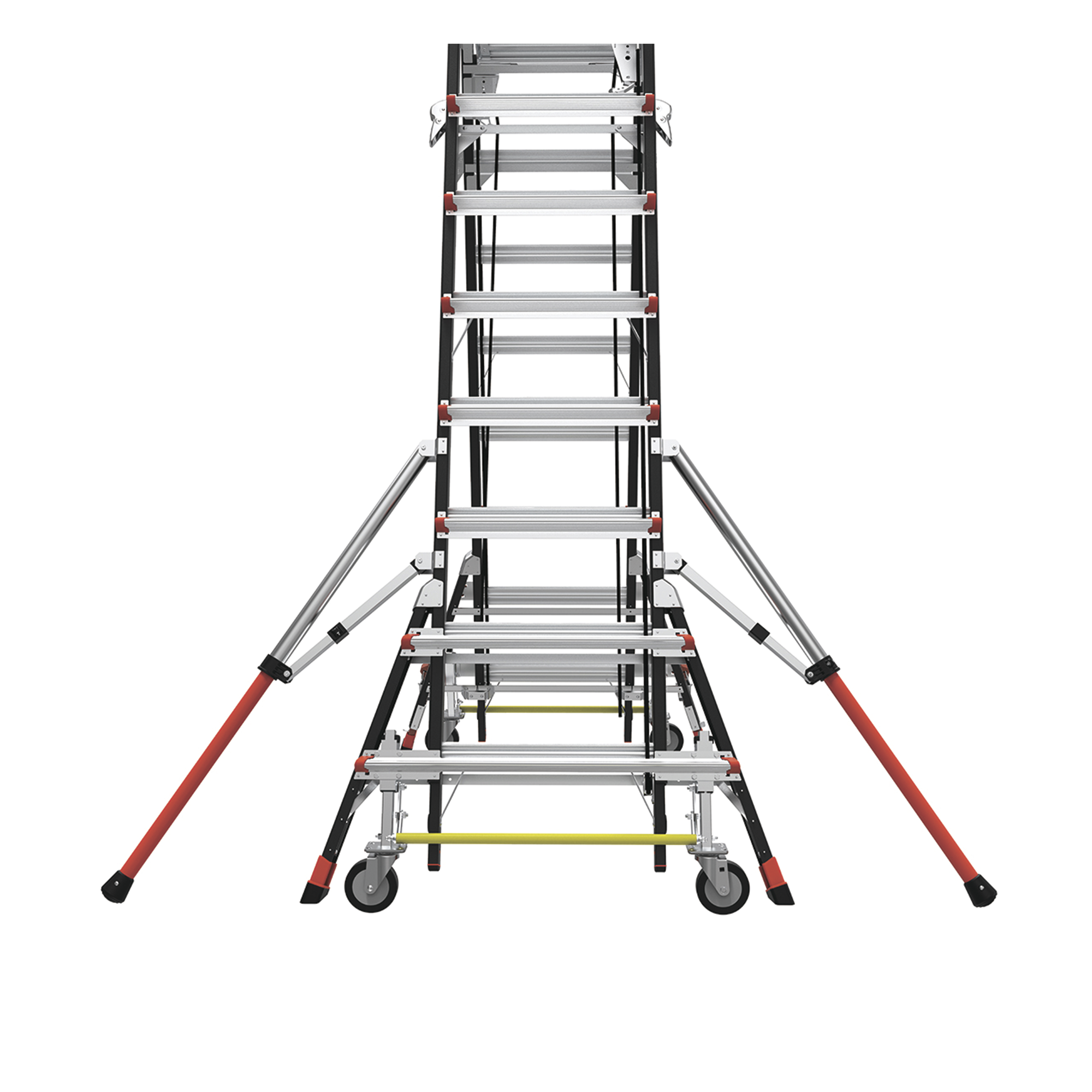 Escalera de Fibra de Vidrio  con Jaula de 8'-14' (2.44 - 4.27 m). Con Ajuste en Ruedas (RATCHET™ Leveler) (SKU:18515-817).