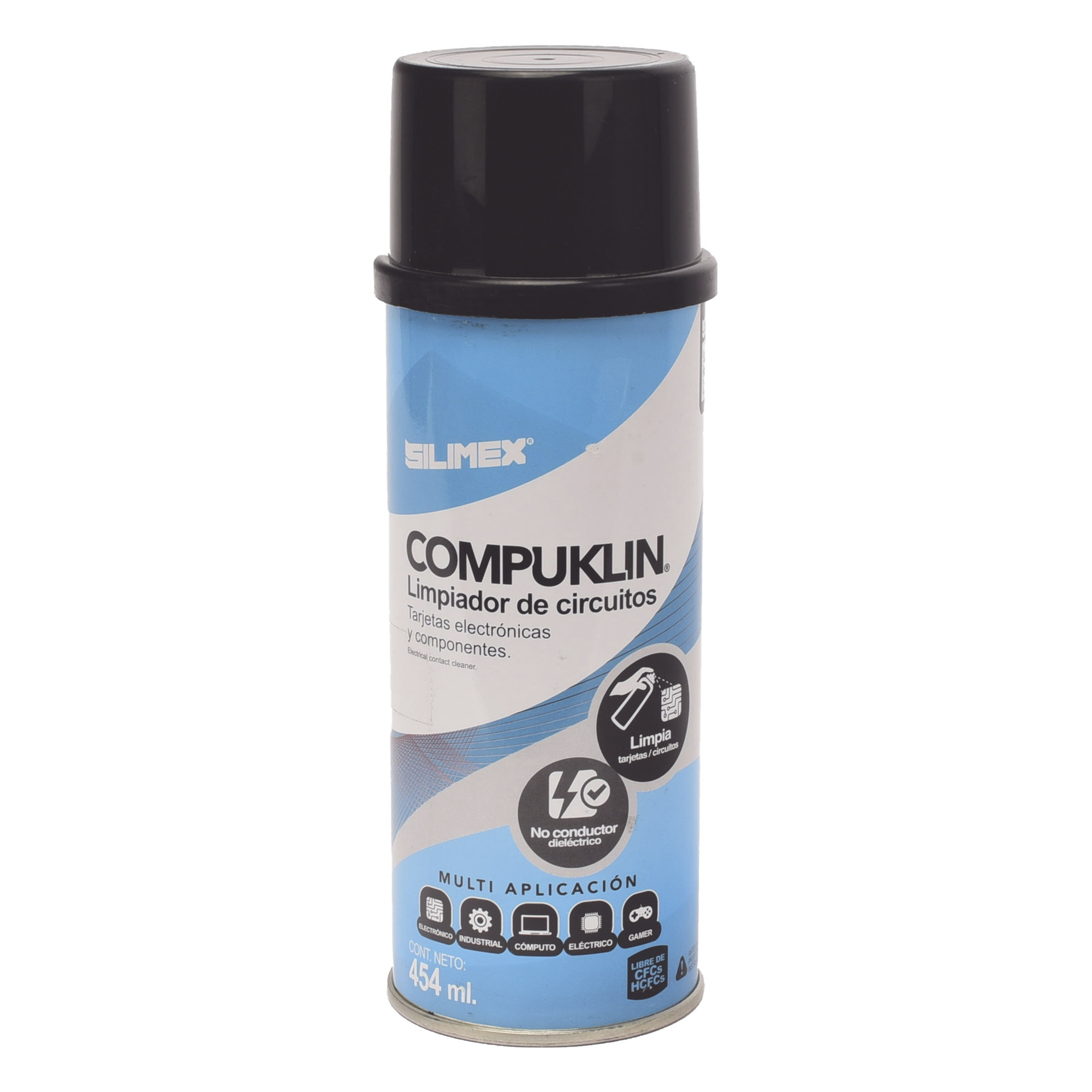 Limpiador Dieléctrico en Aerosol / 454 ml / Desengrasante para Circuitos / Rápida Evaporación / Sin Residuos — SILIMEX · SKU COMPUKLIN