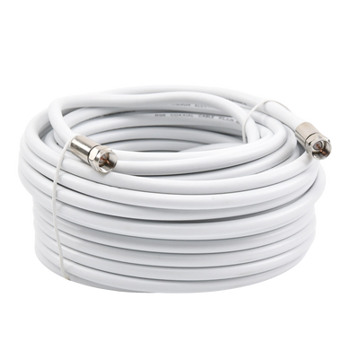Jumper Coaxial con Cable Tipo RG-6 en Color Blanco de 15.24 Metros (50 Pies) de Longitud y Conectores F Macho en Ambos Extremos. 75 Ohm de Impedancia.