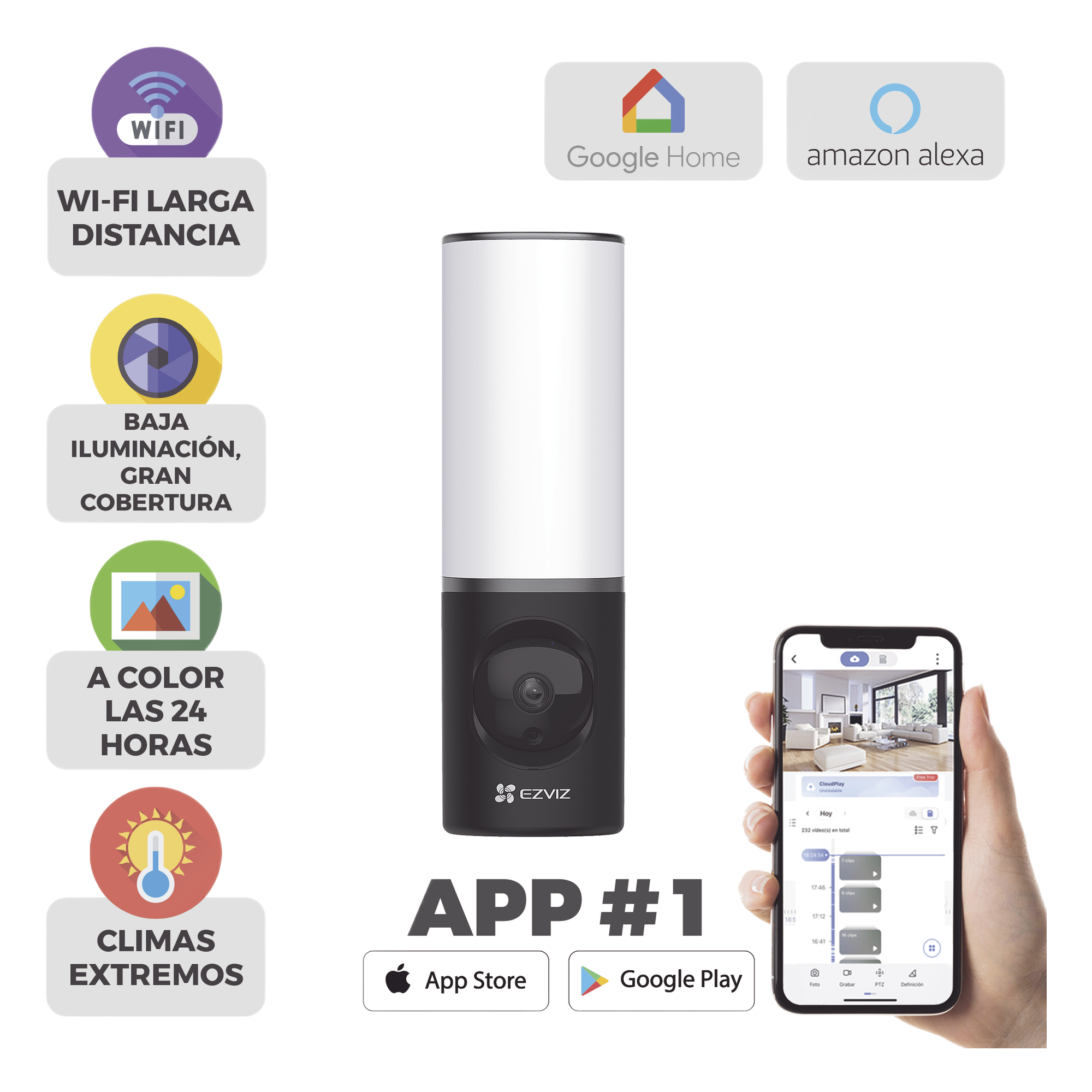 Cámara IP Bala / 4 Megapixel / Wi-Fi 2.4 GHz / Luz Blanca 700 lúmenes / IR 10 m (32.8 ft) / Audio Bidireccional / IP67 — EZVIZ · SKU CS-LC3