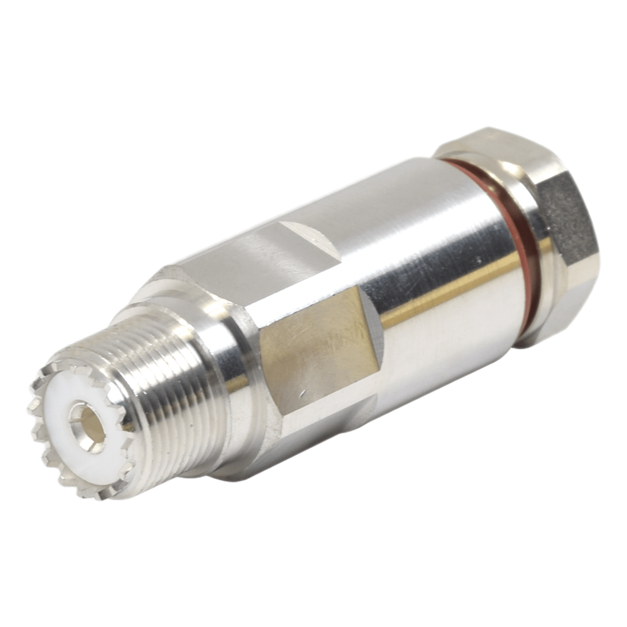 Conector UHF Hembra SO-239 / Rosca / Frecuencia 0-300 MHz / Cables LP-450A, LDF4-50A / Bronce Blanco / Teflón PTFE — RF INDUSTRIES,LTD · SKU RFU-520-H1