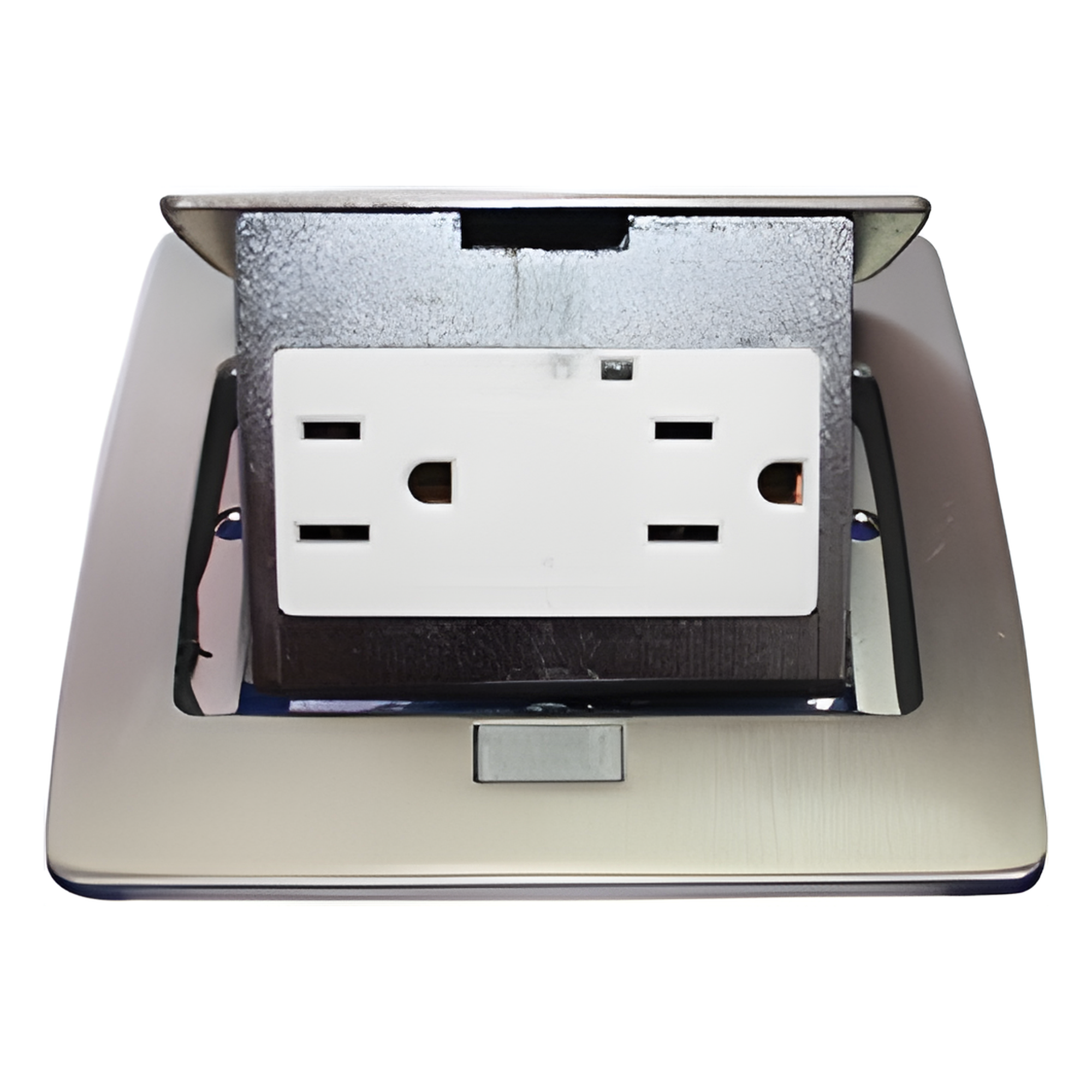 Mini Caja de Piso Rectangular / Acero Inoxidable / 2 Contactos 127V / 15A / 12.4 x 12 x 7.2 cm / 4.88 x 4.72 x 2.83 pulg — THORSMAN · SKU TH-MC-PC