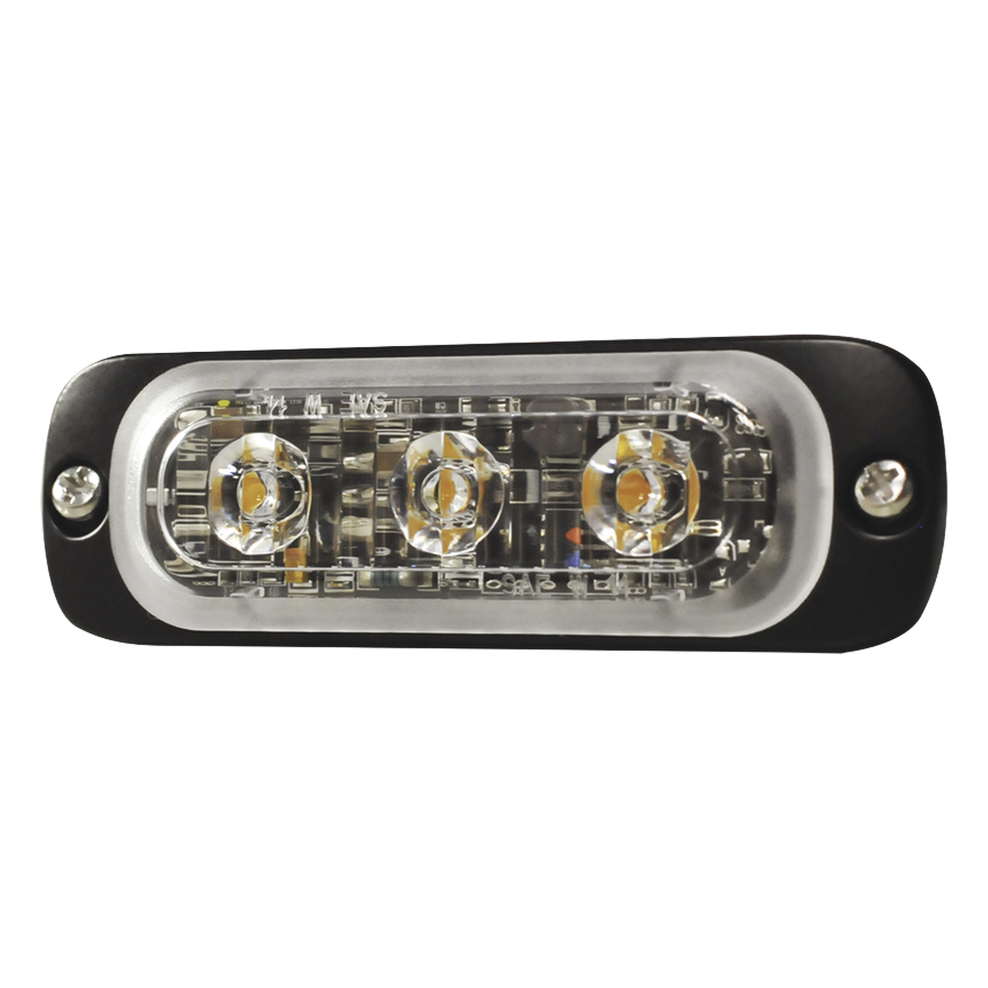 Luz Auxiliar LED / 3 LEDs Ámbar / Multivoltaje 12~24 VCD / 12 Patrones de Destello / IPX8 / SAE J595 Clase 1 — SIGNALPRO · SKU SP3A