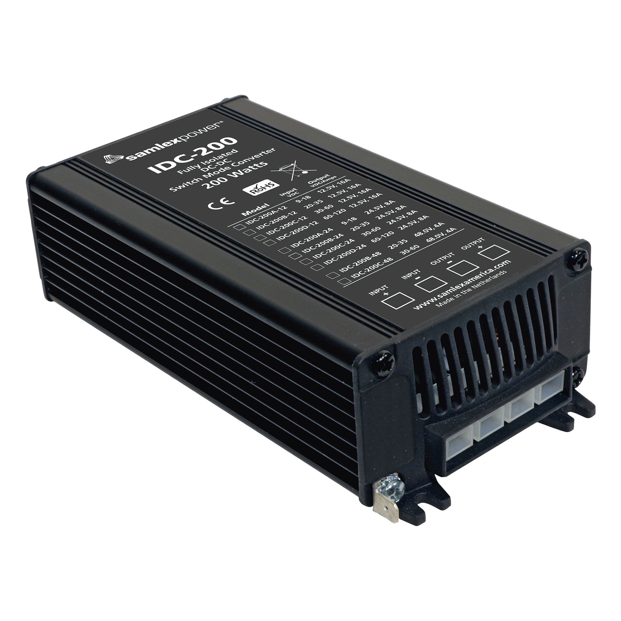 Convertidor Aislado d/200W Ent: 9-18Vcc, Sal: 24 Volts, 8 Amp — SAMLEX · SKU IDC-200A-24