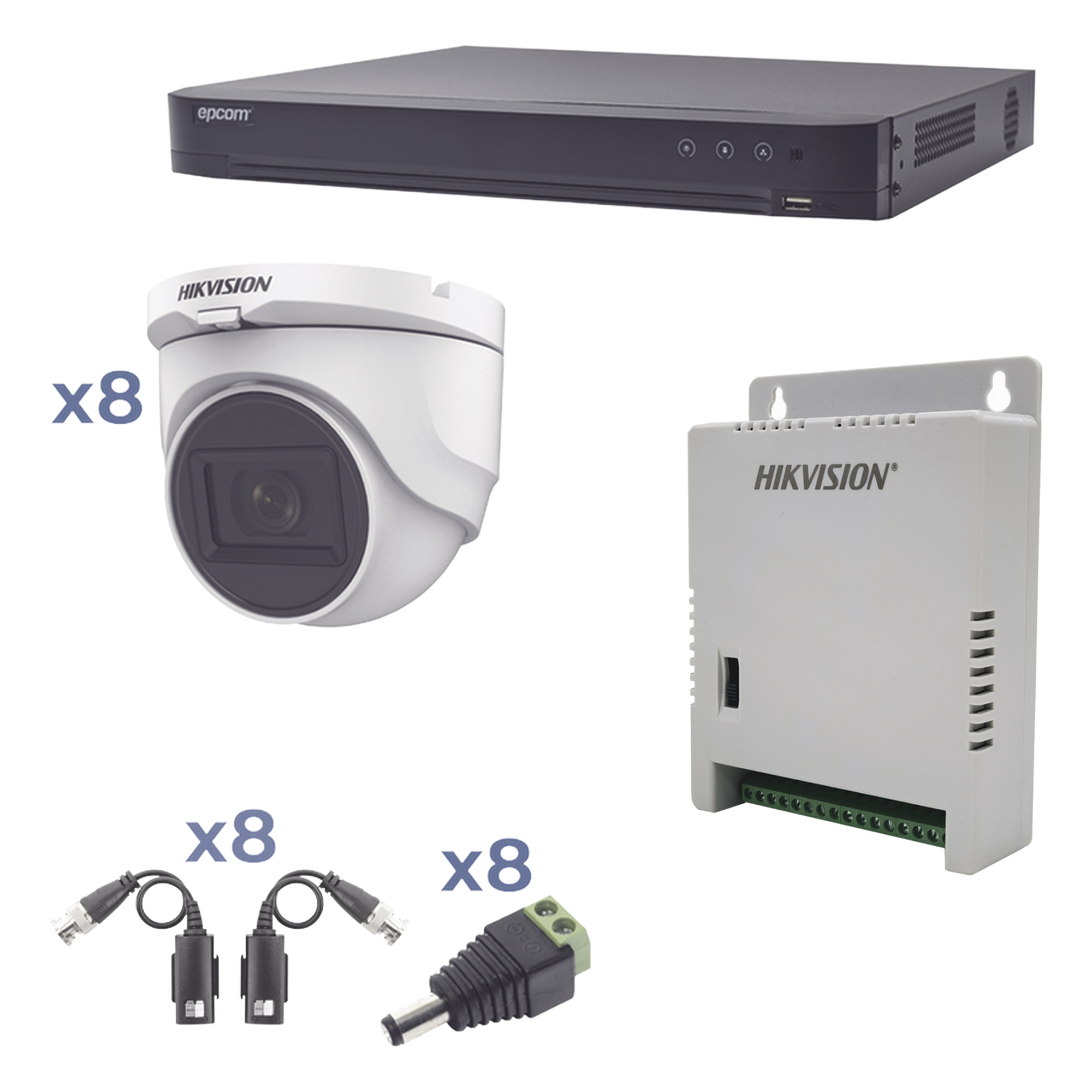 Kit de Videovigilancia TurboHD / DVR 8 Canales / 8 Cámaras Turret / 2.8 mm / 106° / IR 30 m (98.4 ft) / Audio Bidireccional / Reconocimiento Facial — HIKVISION · SKU KH1080P8DW