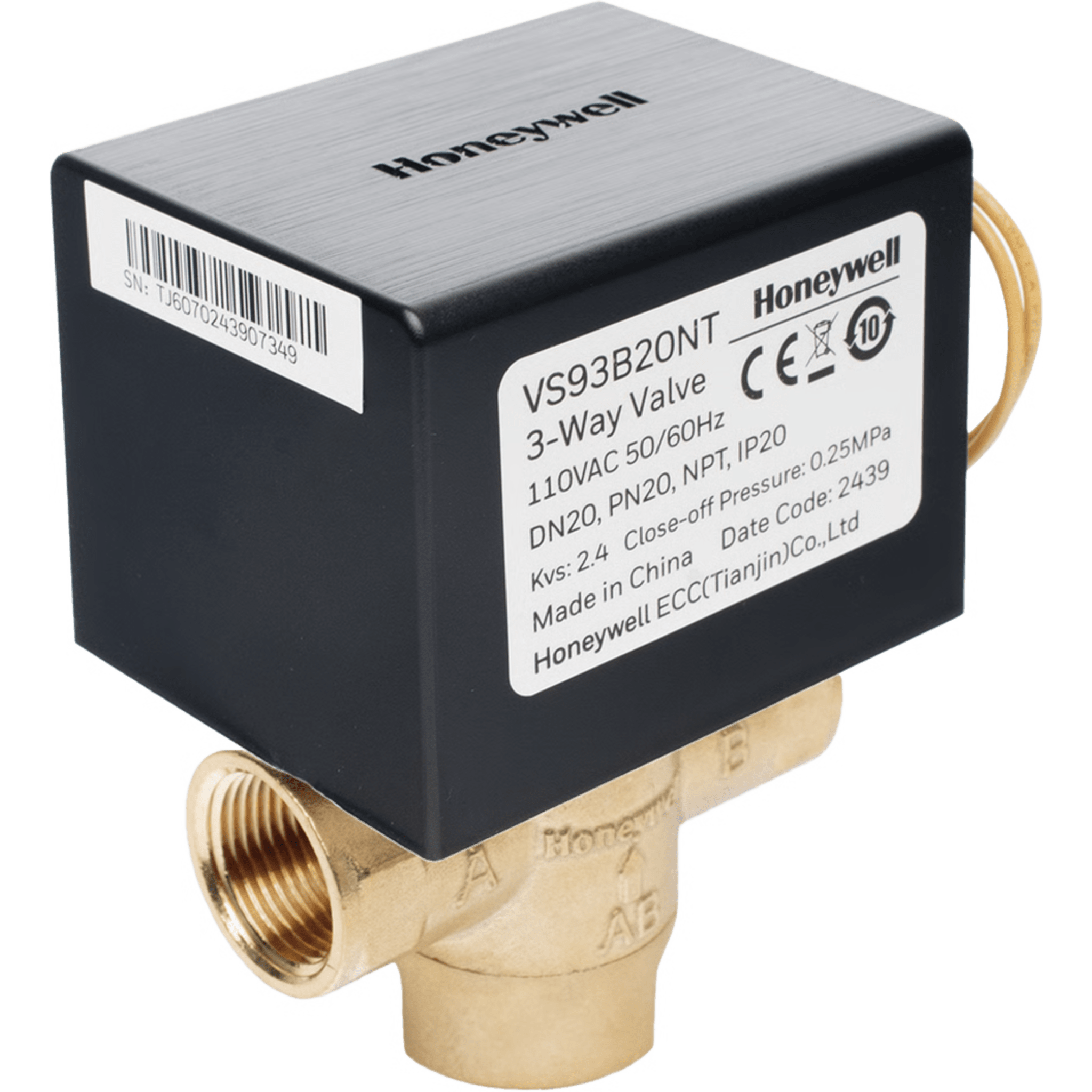 Válvula de Control Eléctrica / 2 Vías / Retorno por Resorte / DN25 NPT 1" / 110 V CA / Fan Coil — HONEYWELL BMS · SKU VS92B25NT