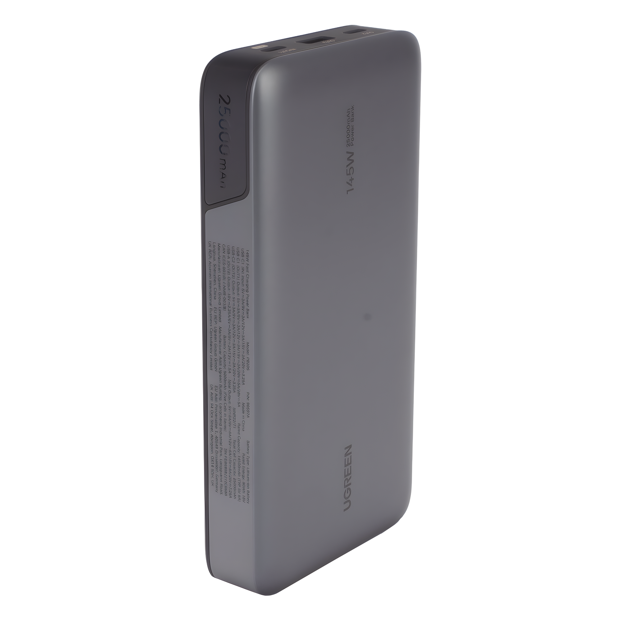 Power Bank / 25000mAh / 145W Max. / 3 Puertos USB / PD 3.0 / QC 3.0 / Pantalla Inteligente / Carcasa Ignífuga