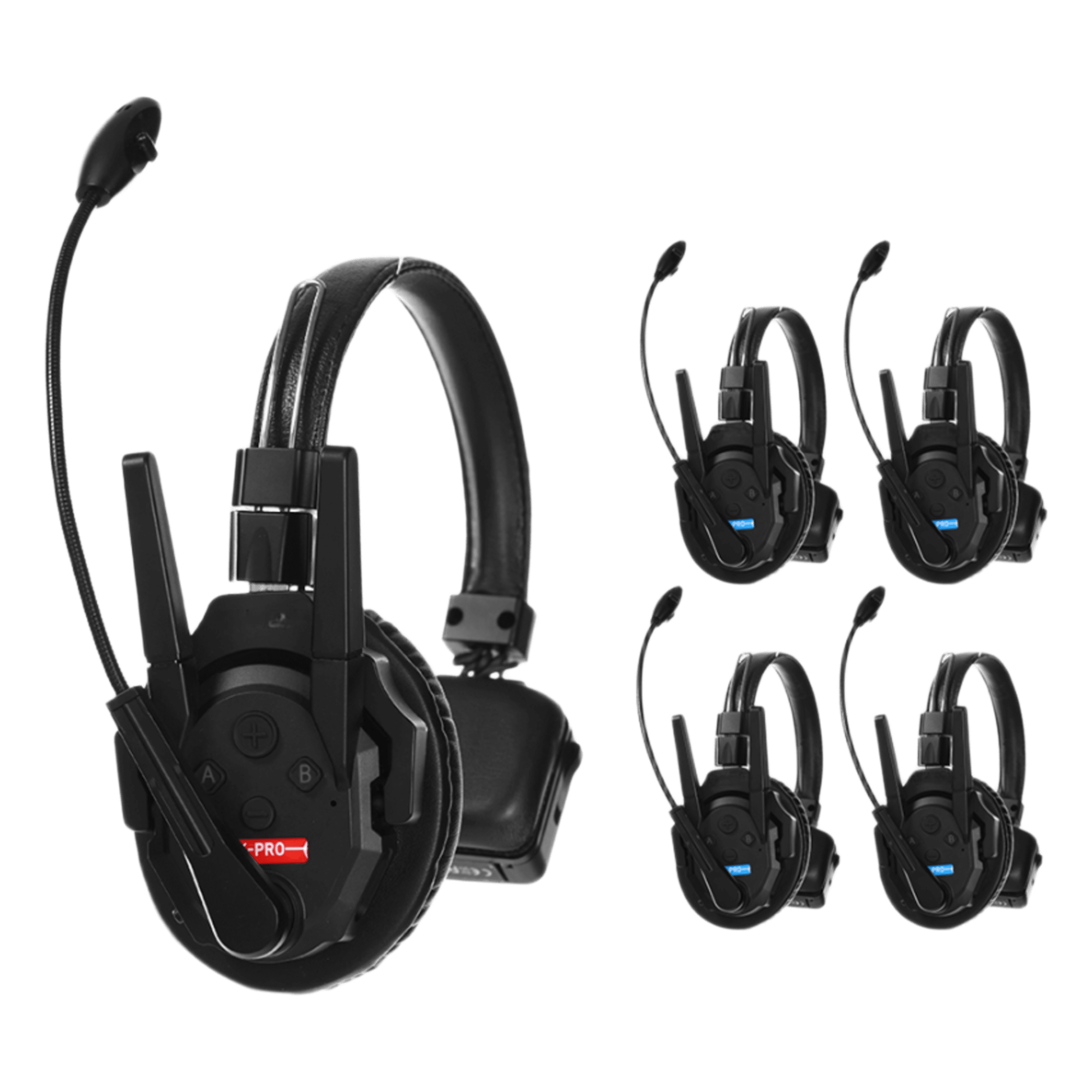 Kit Intercomunicadores Inalámbricos / Full-Duplex Simultáneo / Alcance 500 m (1640 ft) / Latencia 80 ms / AEC 2.0 / Batería 24 Hrs / USB-C / Hasta 13 Unidades — TXPRO · SKU TXPRO5