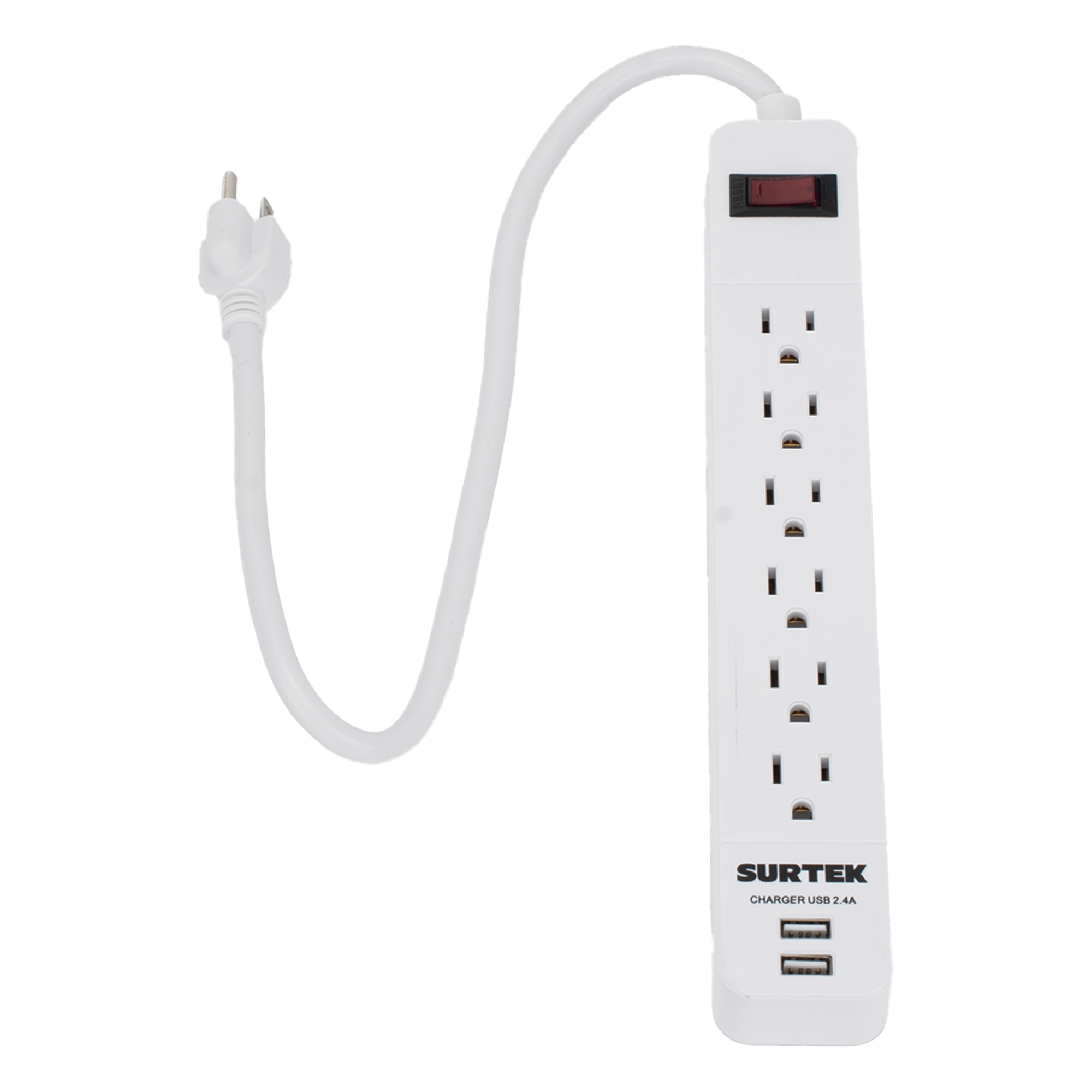 Multicontacto / 6 Contactos Aterrizados / 2 Puertos USB / 13 A / 300 Joules / Cable 50 cm (1.64 ft) — SURTEK · SKU SYS-136204