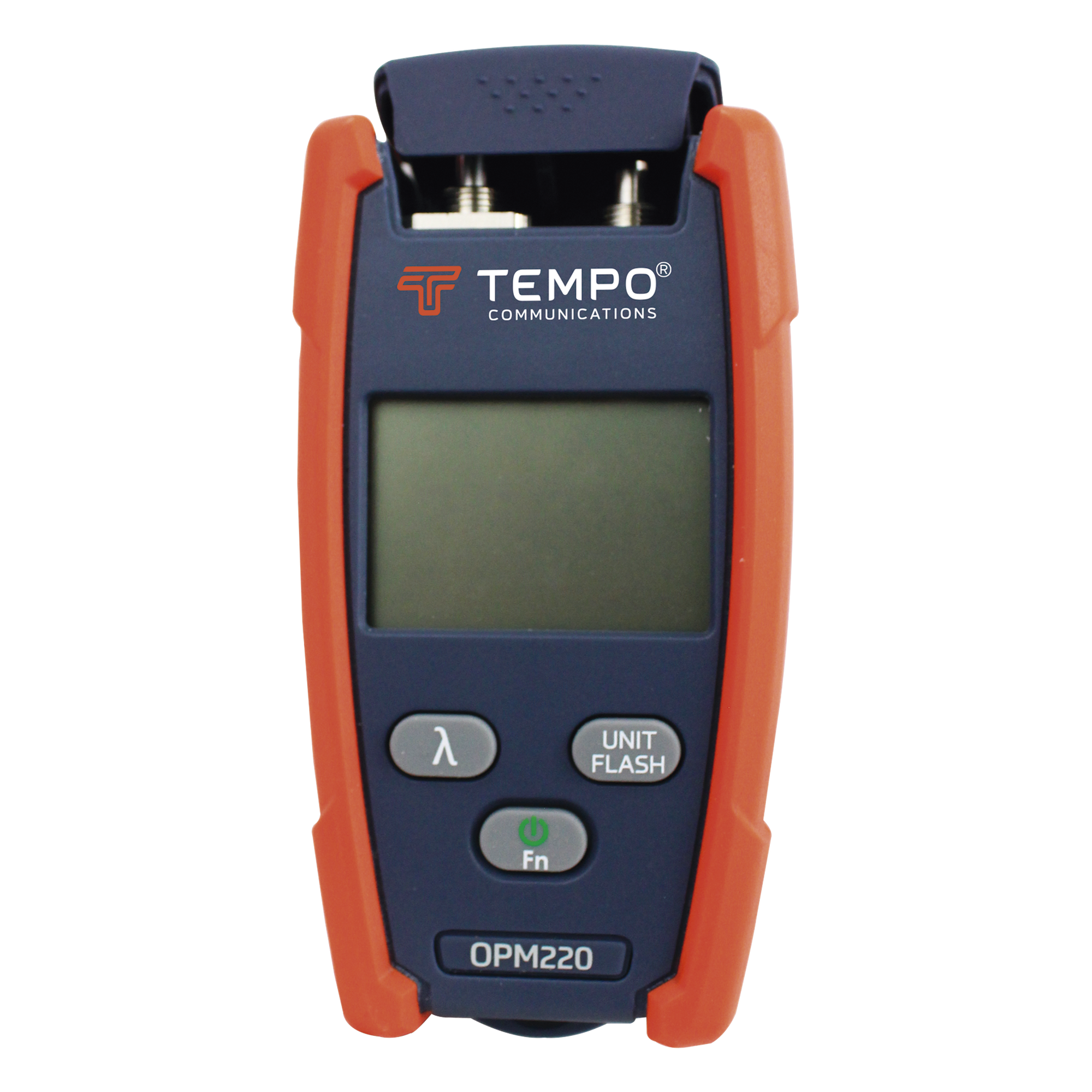 Medidor de Potencia Óptica / Rango -50 a +26 dBm / VFL 650 nm hasta 4 km / 6 Longitudes de Onda / Detección de Tono 270 Hz-2 kHz / Entrada Universal 2.5 mm — TEMPO · SKU OPM-220