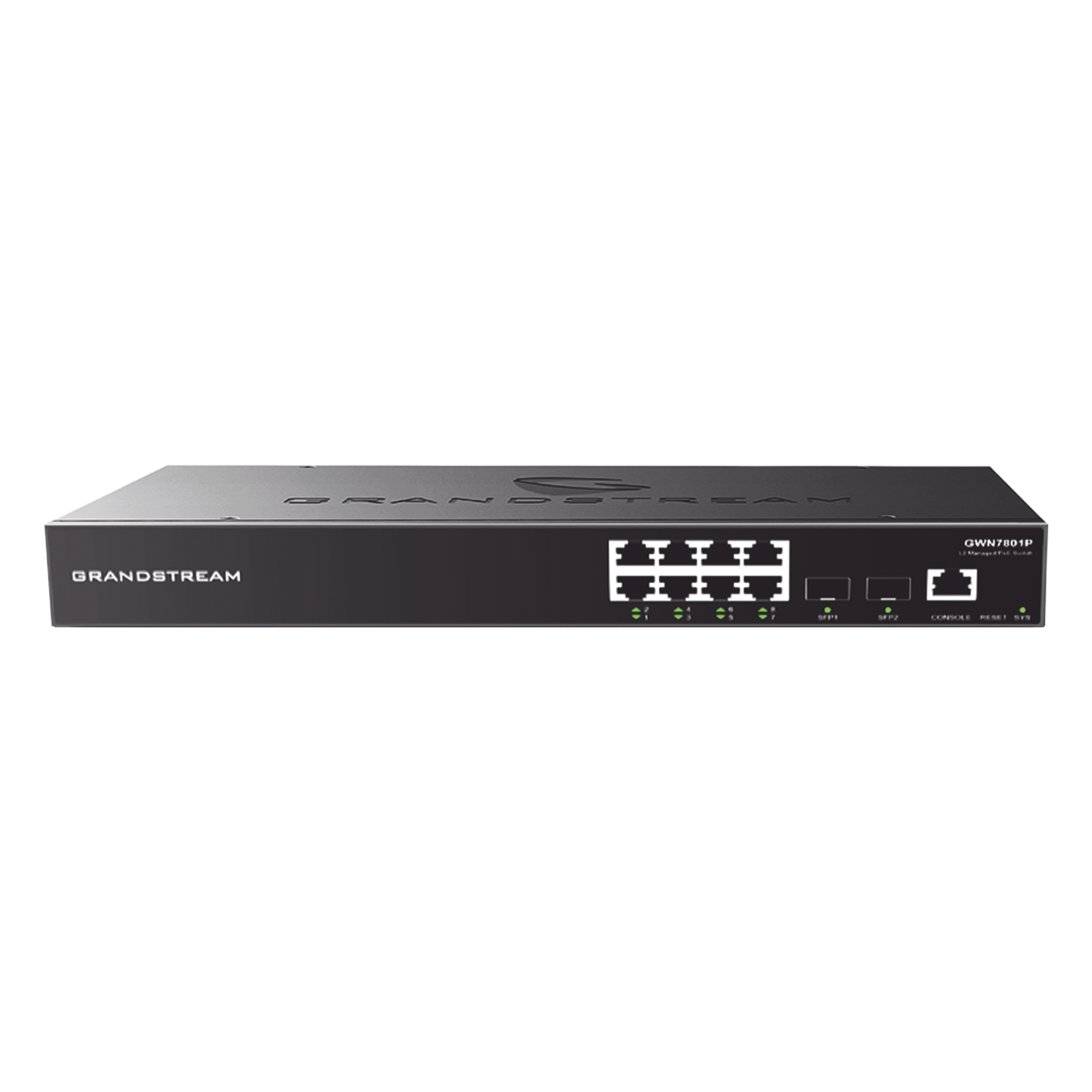 Switch PoE+ Administrable / 8 Puertos Gigabit / 2 SFP Uplink / 120W / 10 Gbps / 14.88 Mpps — GRANDSTREAM · SKU GWN7801P