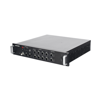 Amplificador de audio | 2 zonas de 250W  | 100V/70V | Calendarización de eventos | Biblioteca de Materiales de Audio | Entrada de Alarma | Hik-connect /Hikcentral profesional 