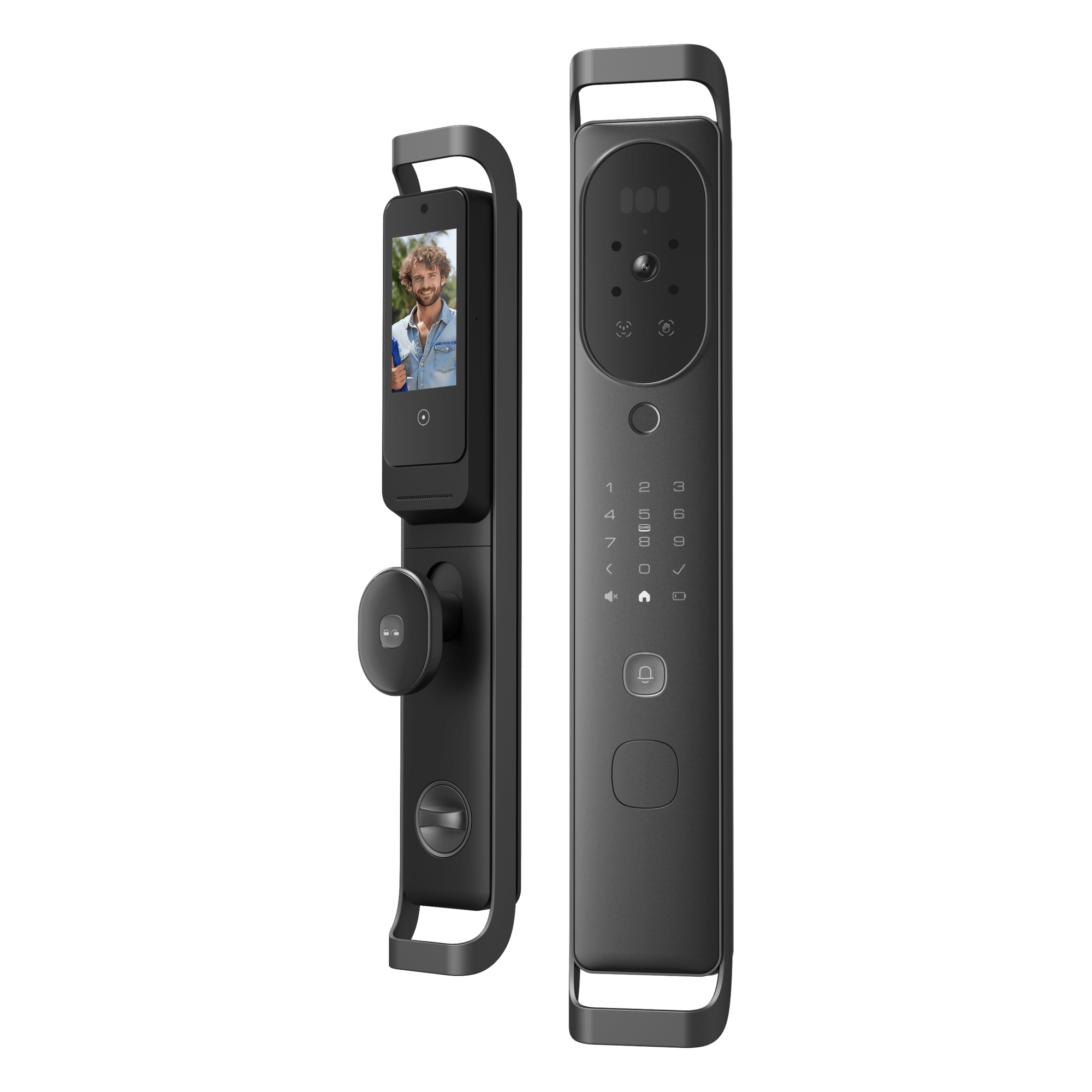 Cerradura Inteligente Multibiométrica / Reconocimiento Facial + Venas Palma + Huella Digital / Teclado Numérico + Tarjetas IC + NFC / Pantalla HD 4.5 Pulgadas / Wi-Fi 2.4 GHz / Doble Batería 6500 mAh / App Smart — LNDU · SKU H10
