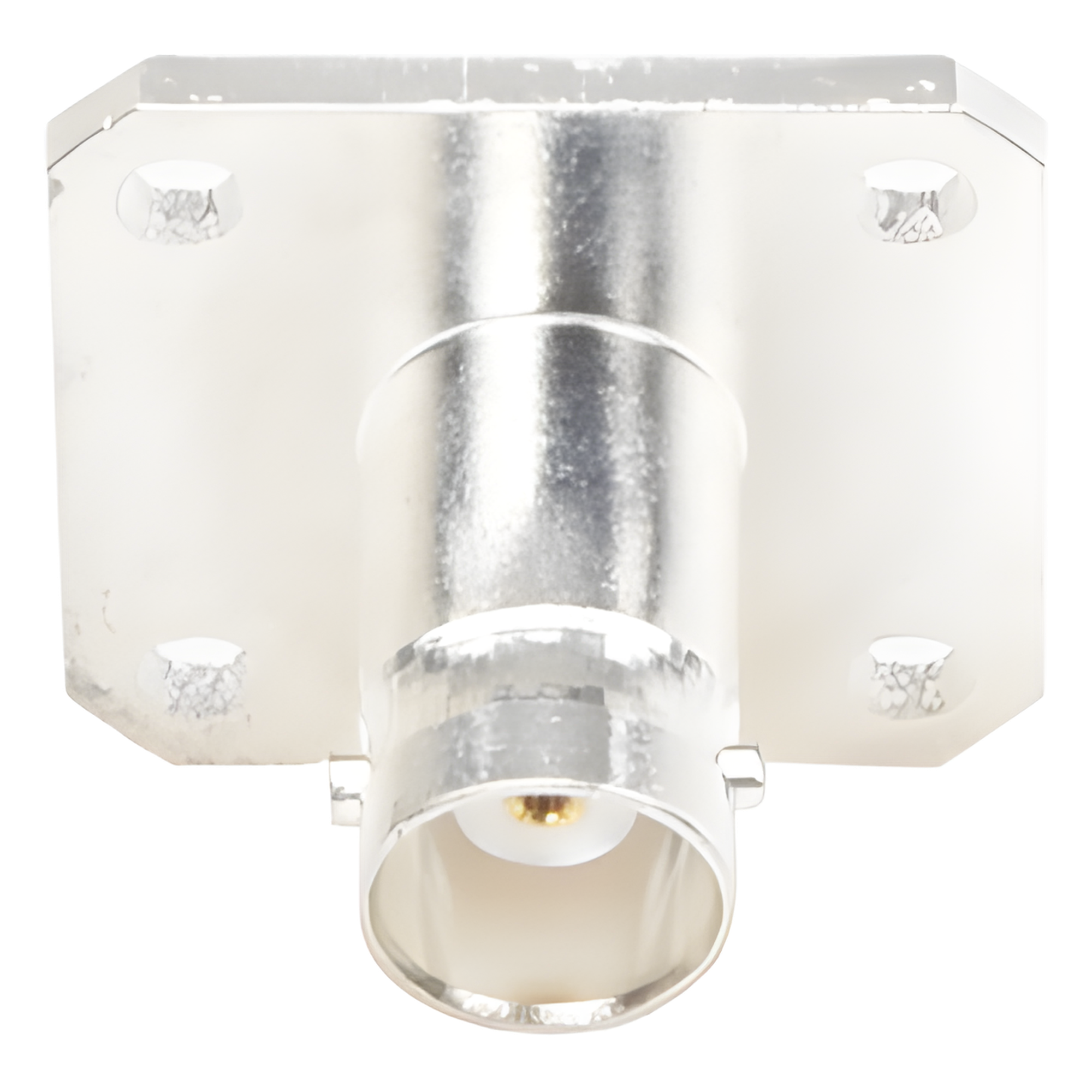 Conector BNC Hembra / Soldable para Chasis / 4 Perforaciones 18 mm (0.59 ft) / Compatible UG-177/U