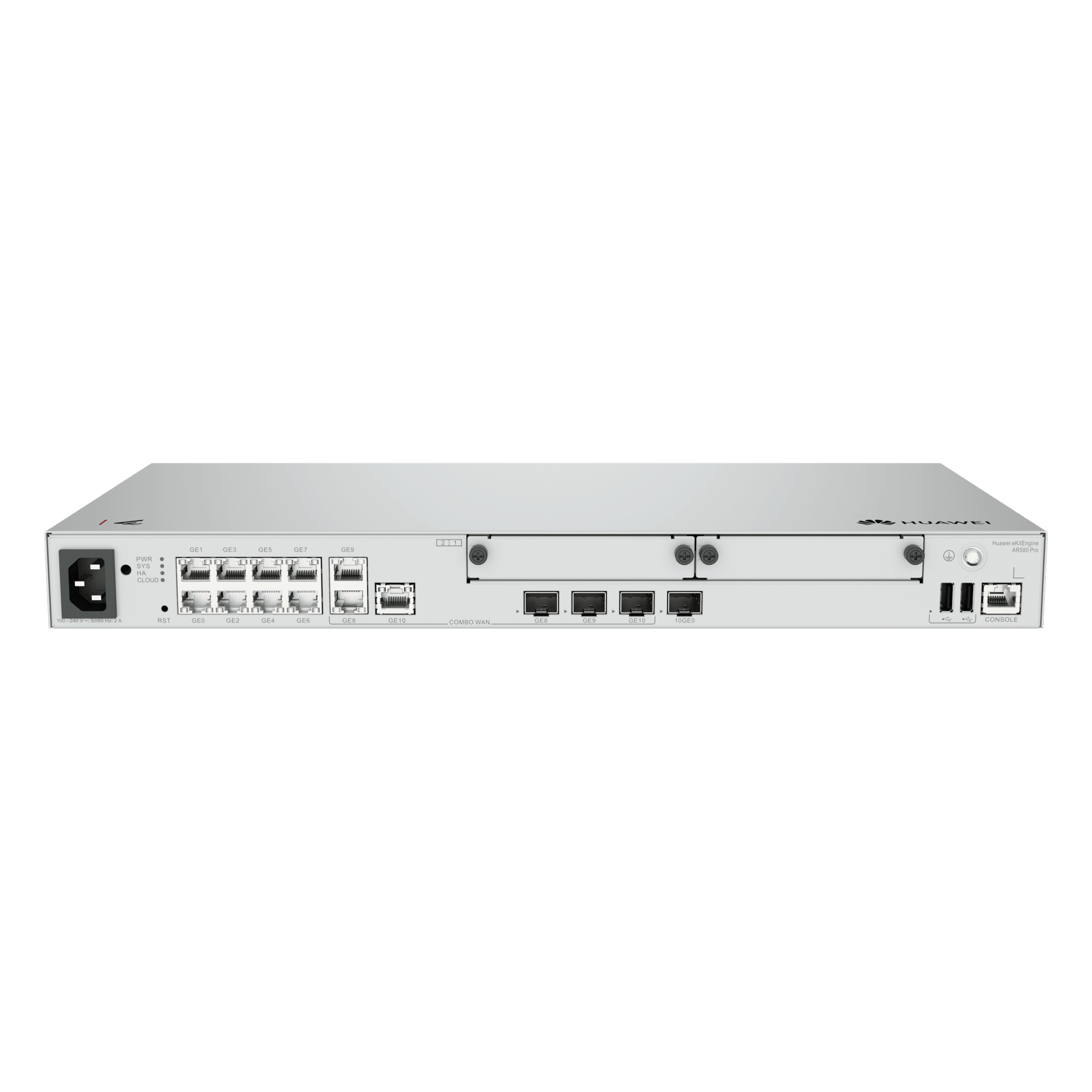 Router Empresarial / 1×SFP+ & 8×GE LAN / 1×SFP+ & 2×GE WAN / 1,200 Usuarios / 128 APs / 1,000 Túneles IPsec / 3 Gbps — HUAWEI · SKU AR580PRO
