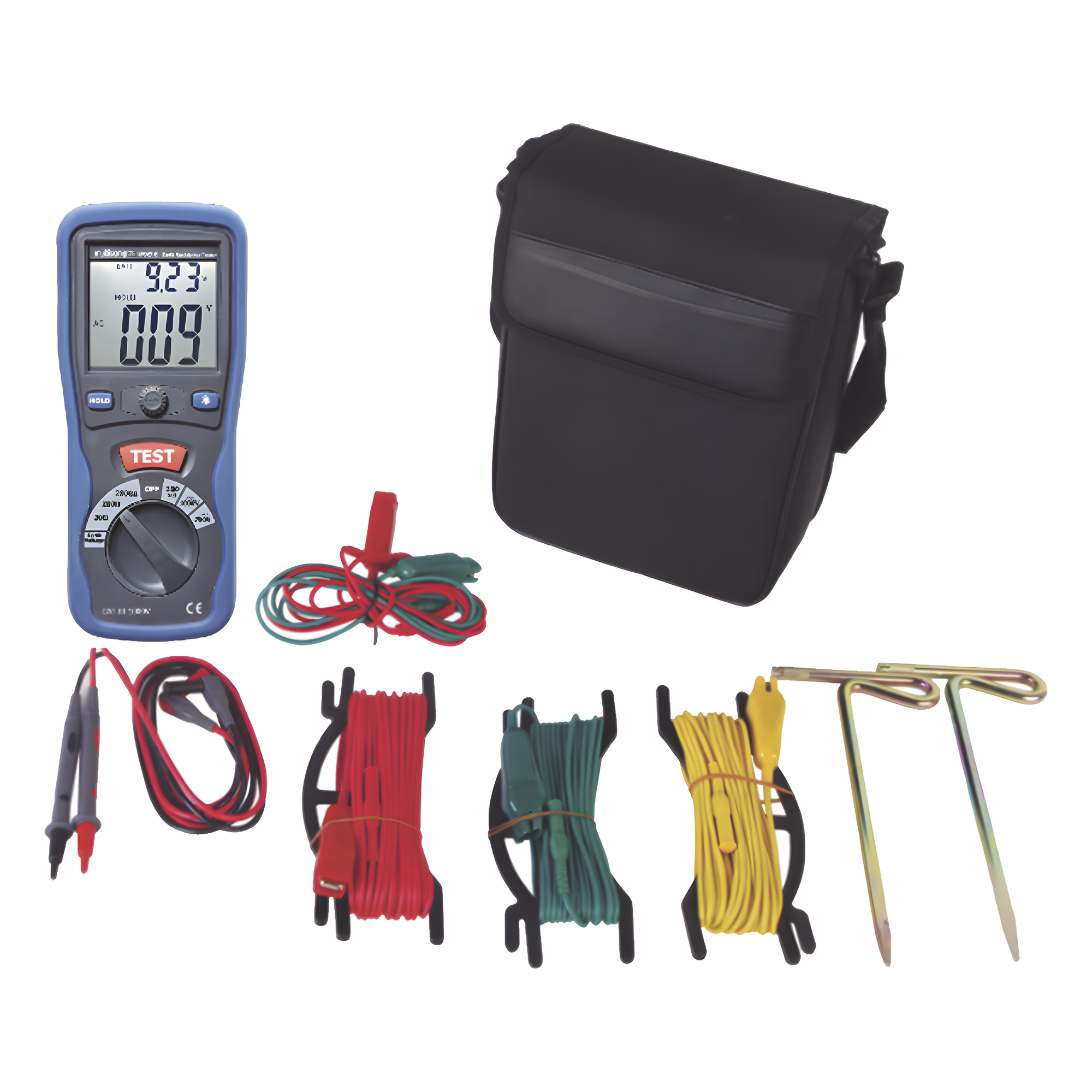 KIT de Medidor de Resistencia a Tierra Digital ( Terrómetro ), a 3 hilos  CAT III / 1000 V.