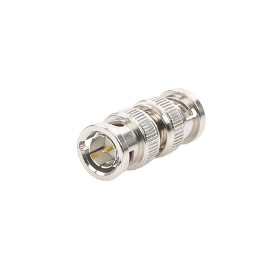 Adaptador tipo Barril para 75 Ohm, de Conector BNC Macho a BNC Macho, Niquel/ Oro/ Teflón.