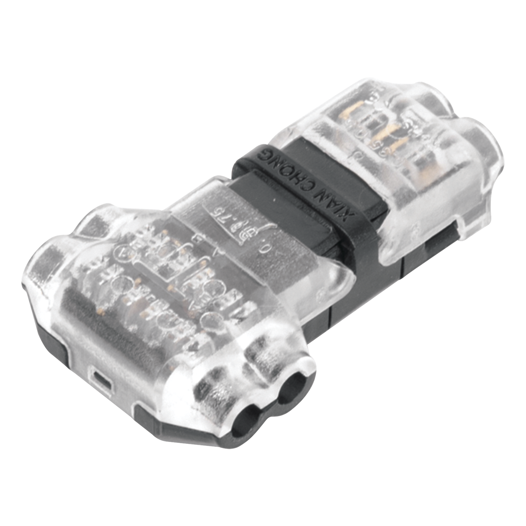 Conector T / 2 Contactos / Extracción Sin Corte / 0.35 a 0.75 mm² / Diámetro Máx 2.1 mm / Transparente con Negro — EPCOM POWERLINE · SKU TCON2