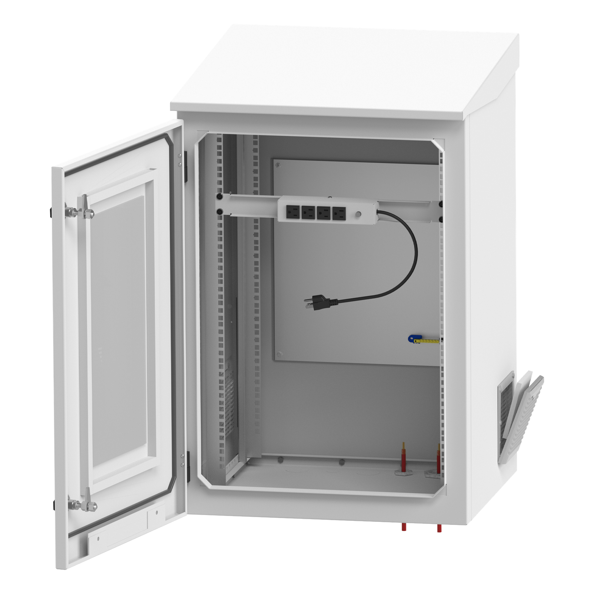 Gabinete Exterior IP / Rack 19" 24U / Ventiladores con Termostato / Acero Galvanizado / Filtro Antipartículas / Cerradura Doble