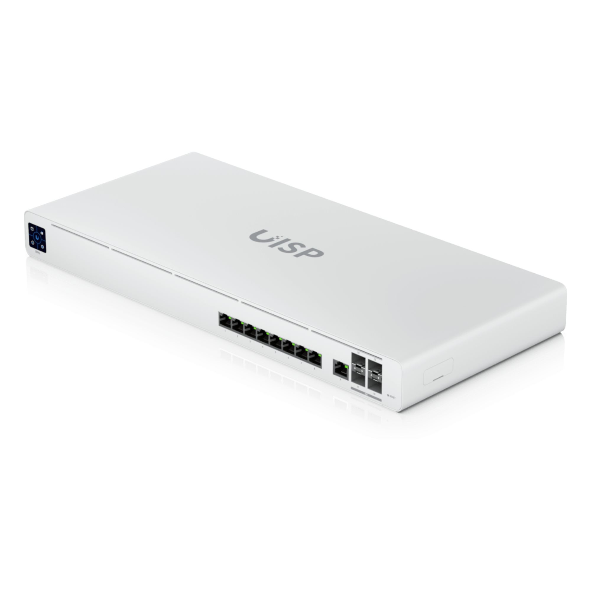 Router para ISP / 9 Puertos GbE RJ45 / 4 Puertos 10G SFP+ / Switch Capa 2 / NAT 9.5 Gbps / Pantalla Táctil 1.3" / Montaje en Rack — UBIQUITI · SKU UISP-R-PRO
