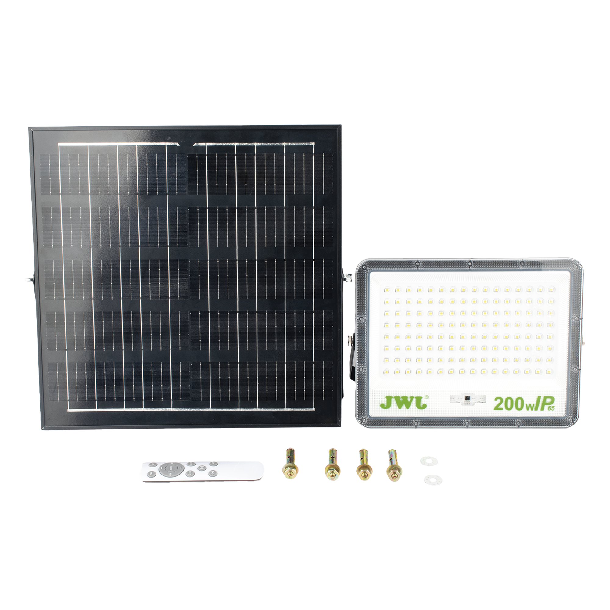 Reflector LED Solar / 200 W / Luz Blanca Fría 6500 K / Ángulo 120° / IP65 / Batería 3.2 VCD