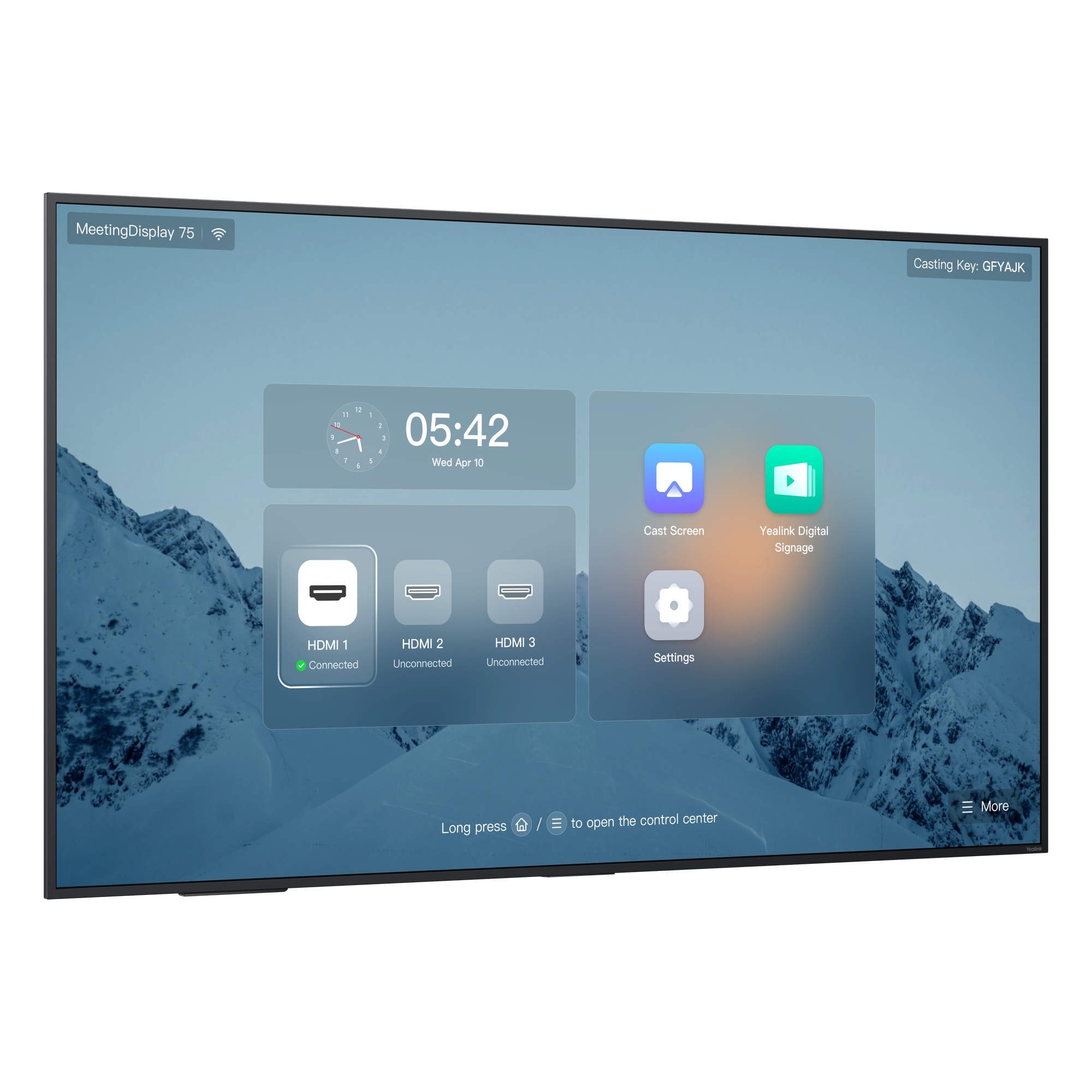 Pantalla Profesional para Videoconferencia / 75 pulgadas / 4K UHD IPS 10-bit / Wi-Fi 6 / Bluetooth 5.1 / Android 13 / Gestión Centralizada — YEALINK · SKU MD-75