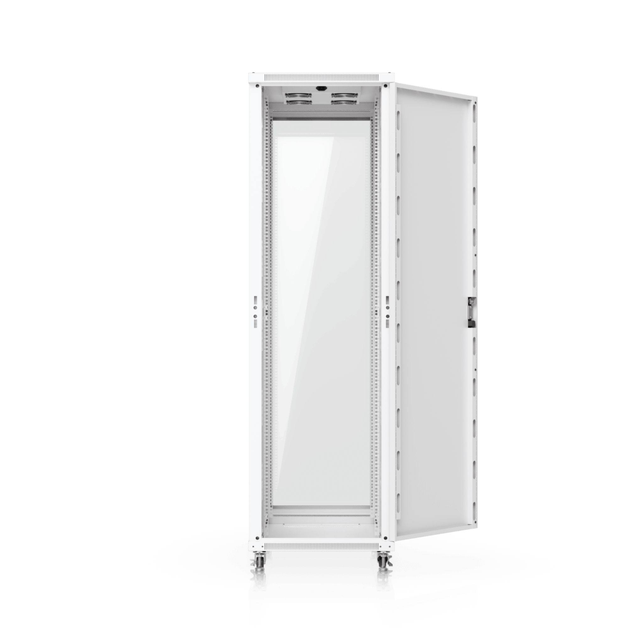 Gabinete Rack de Piso / 42U / 600 x 1000 mm (23.6 x 39.4') / Carga 800 kg (1763.7 lb) / Ventiladores con Sensor Térmico / Puerta Vidrio Templado / Ruedas Bloqueables