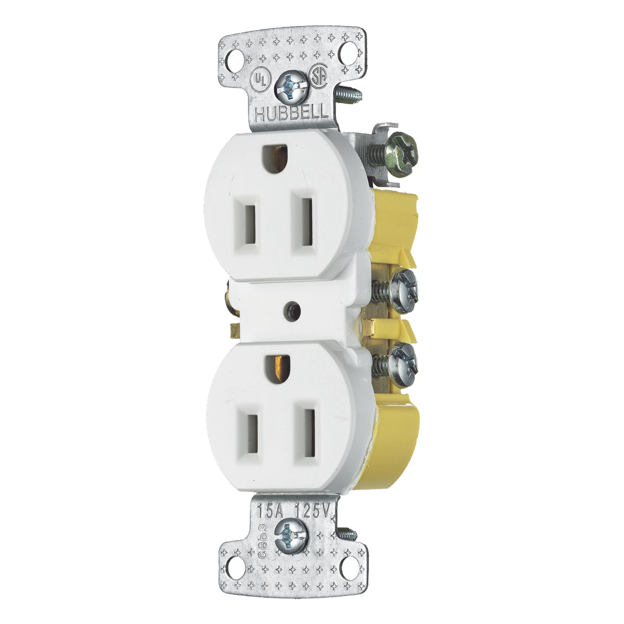Contacto Dúplex Residencial / 15A / 125V / 2P 3H / NEMA 5-15R / 0.93' x 4.19' x 1.52' / Blanco — HUBBELL · SKU HUB-RR15W