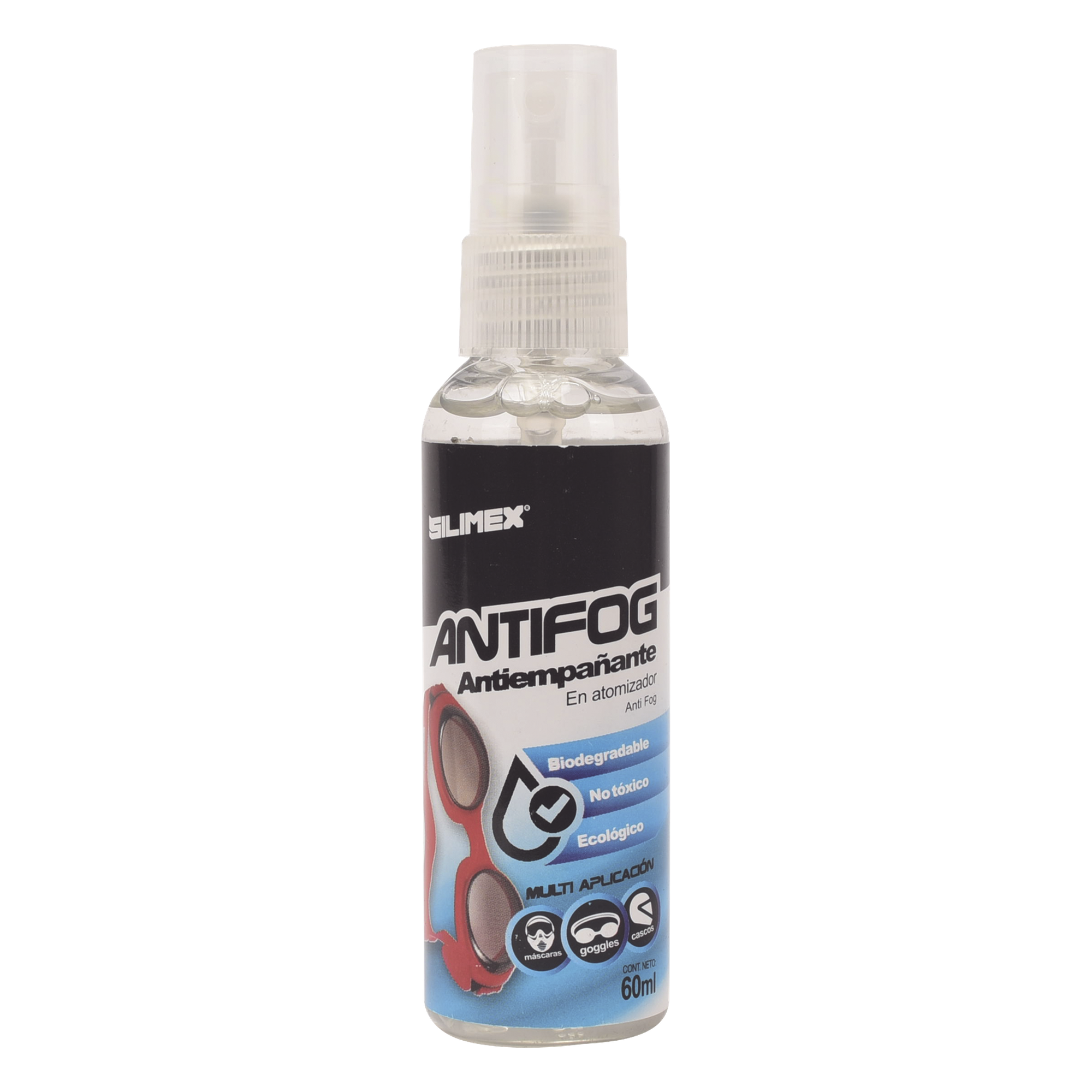 Líquido Antiempañante / 60 ml / Secado Rápido / Múltiples Superficies Ópticas / Aplicación con Dosificador — SILIMEX · SKU ANTIFOG