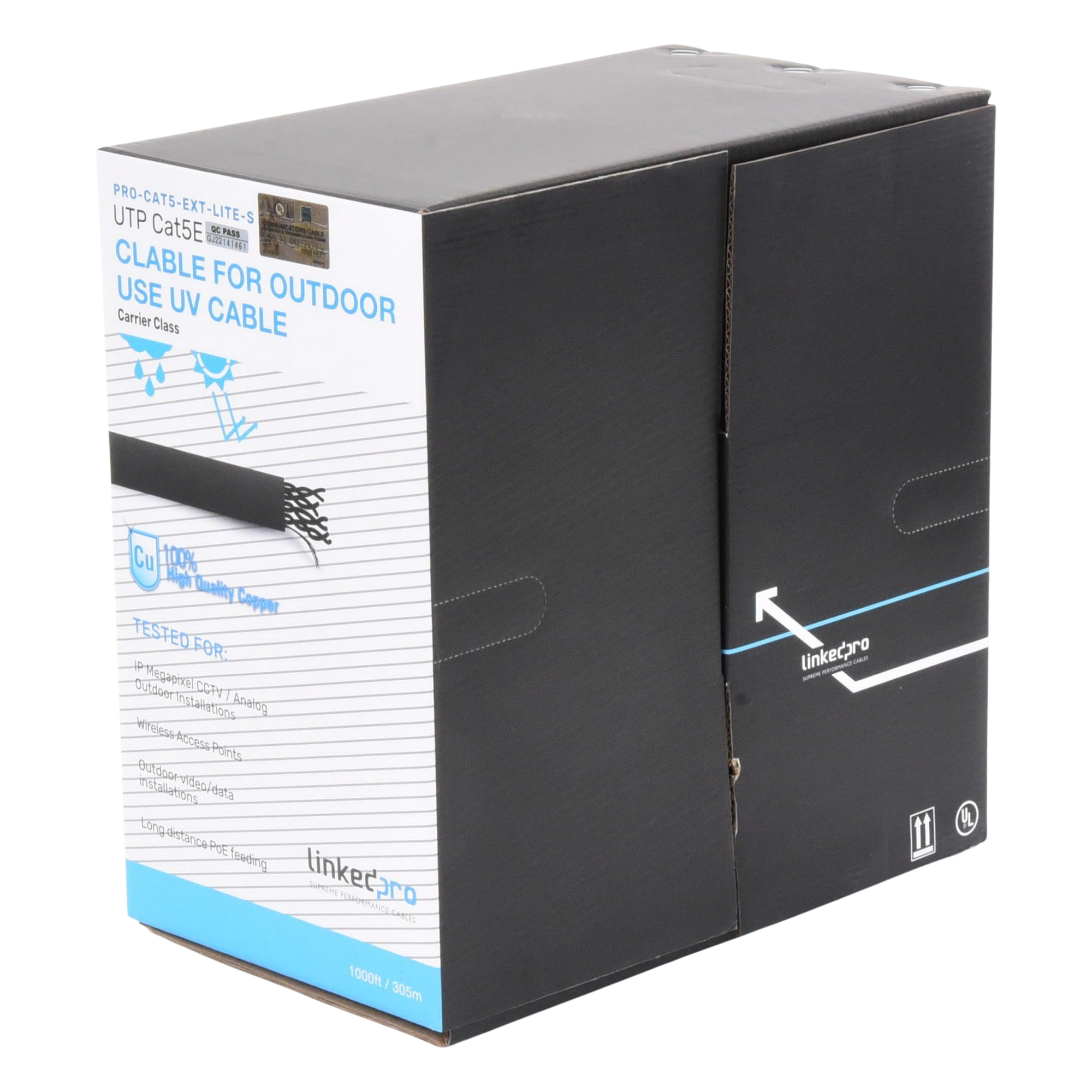 Bobina de Cable / Cat5e / UTP / 24 AWG / 305 m (1000 ft) / Exterior CMX / UV / Negro